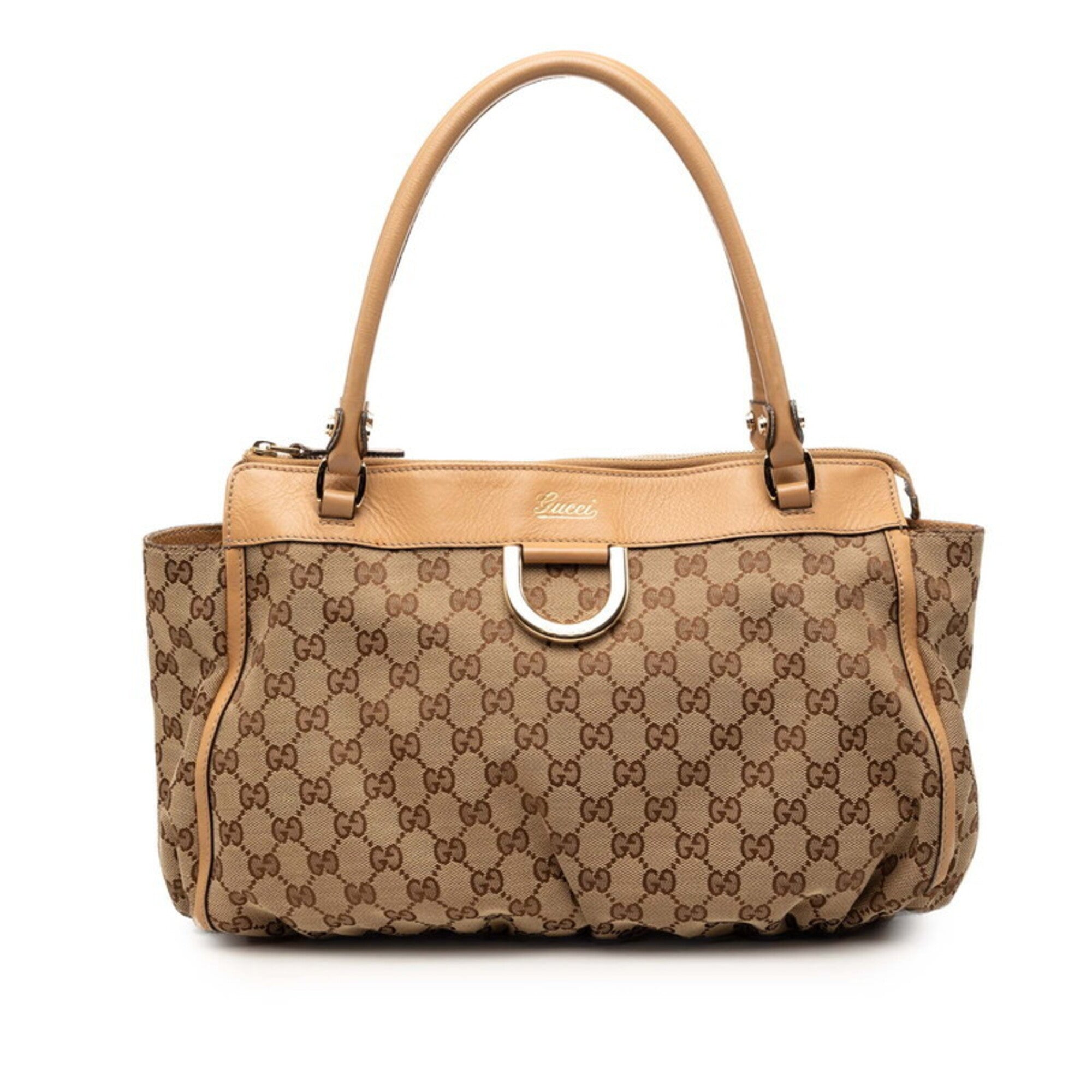 Gucci Brown Canvas Leather Handbag Shoulder Bag Tote Bag (Pre-Owned)