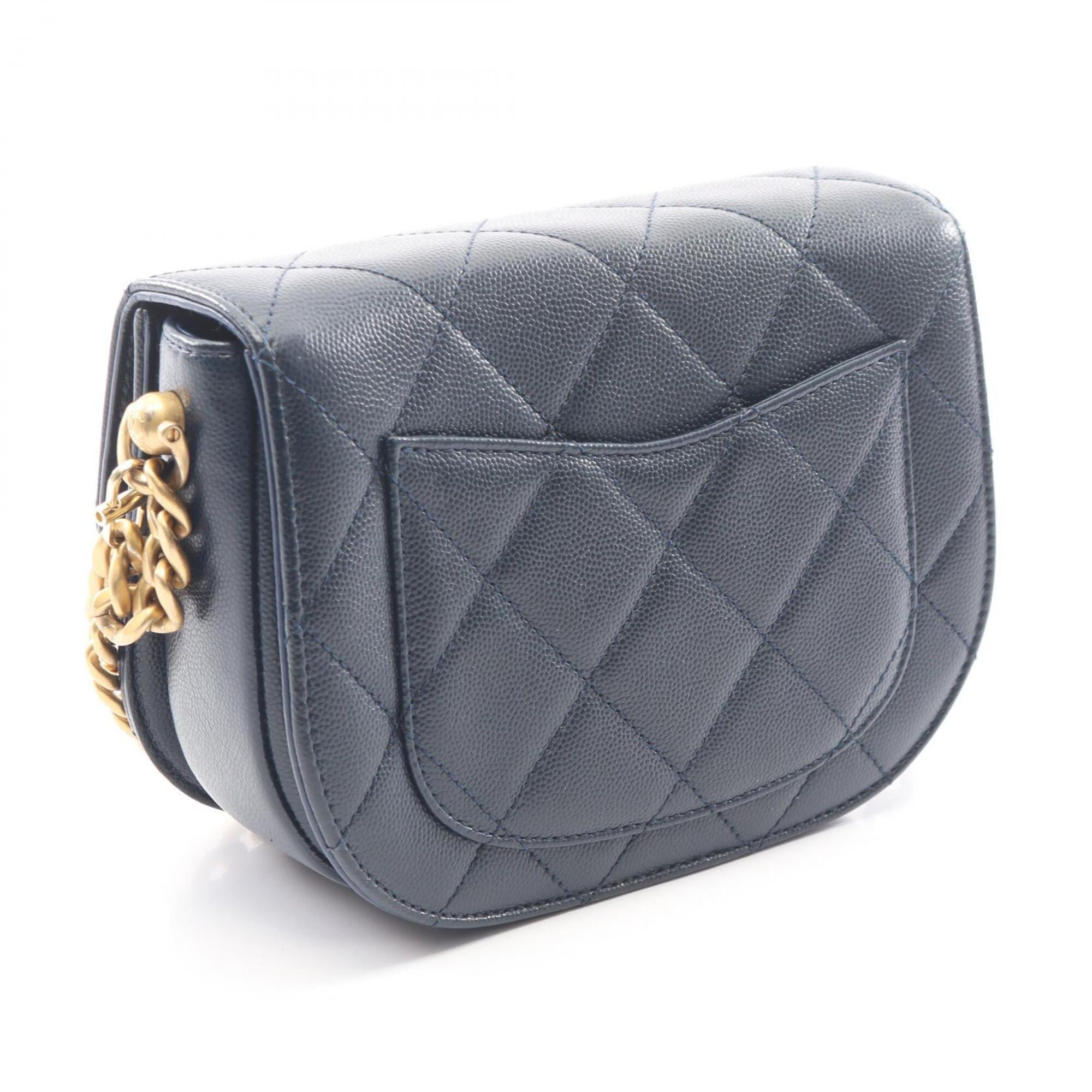 Chanel Navy Grained Calfskin Handbag Shoulder Bag (Pre-Owned)