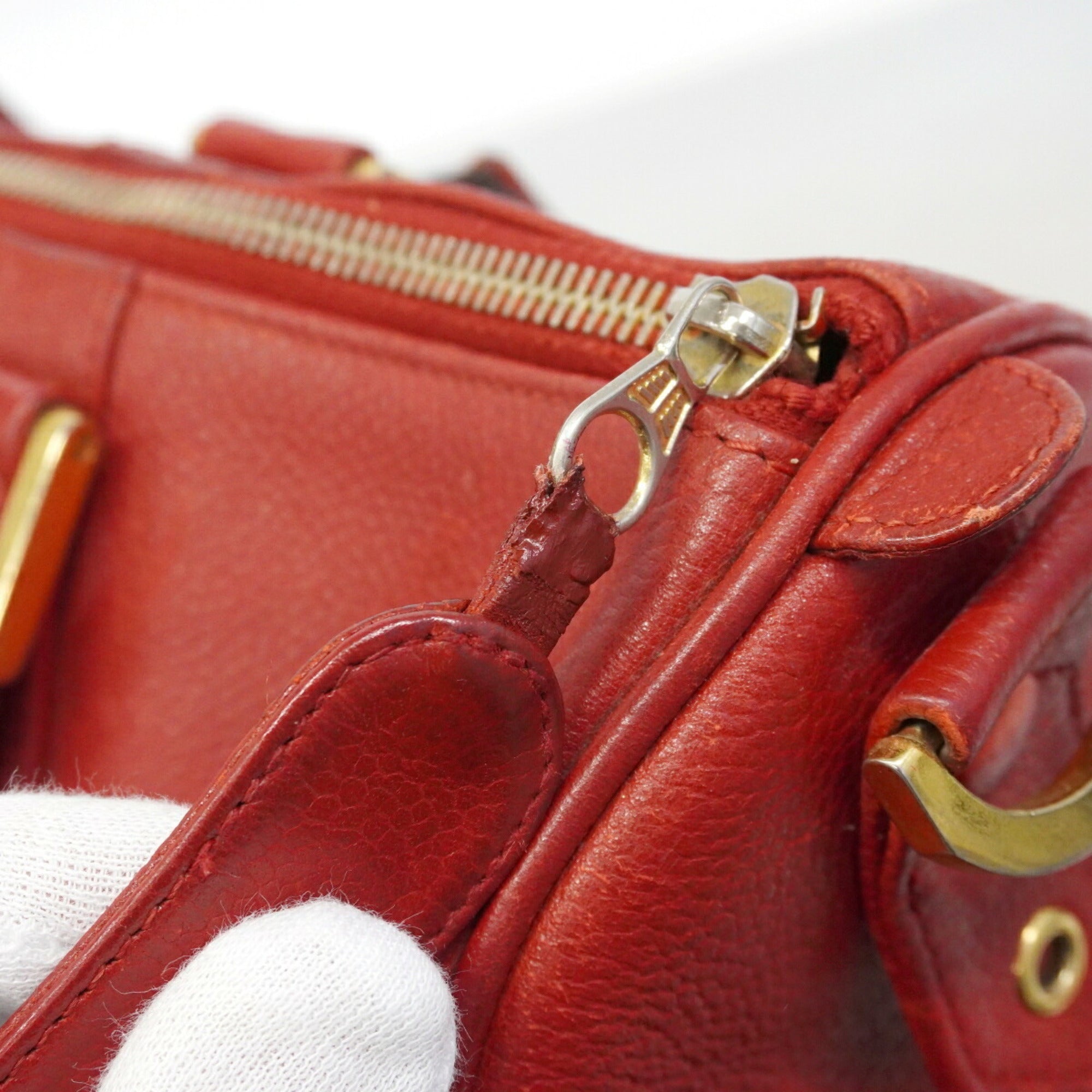Chanel Red Color Grained Calfskin Handbag (Pre-Owned)