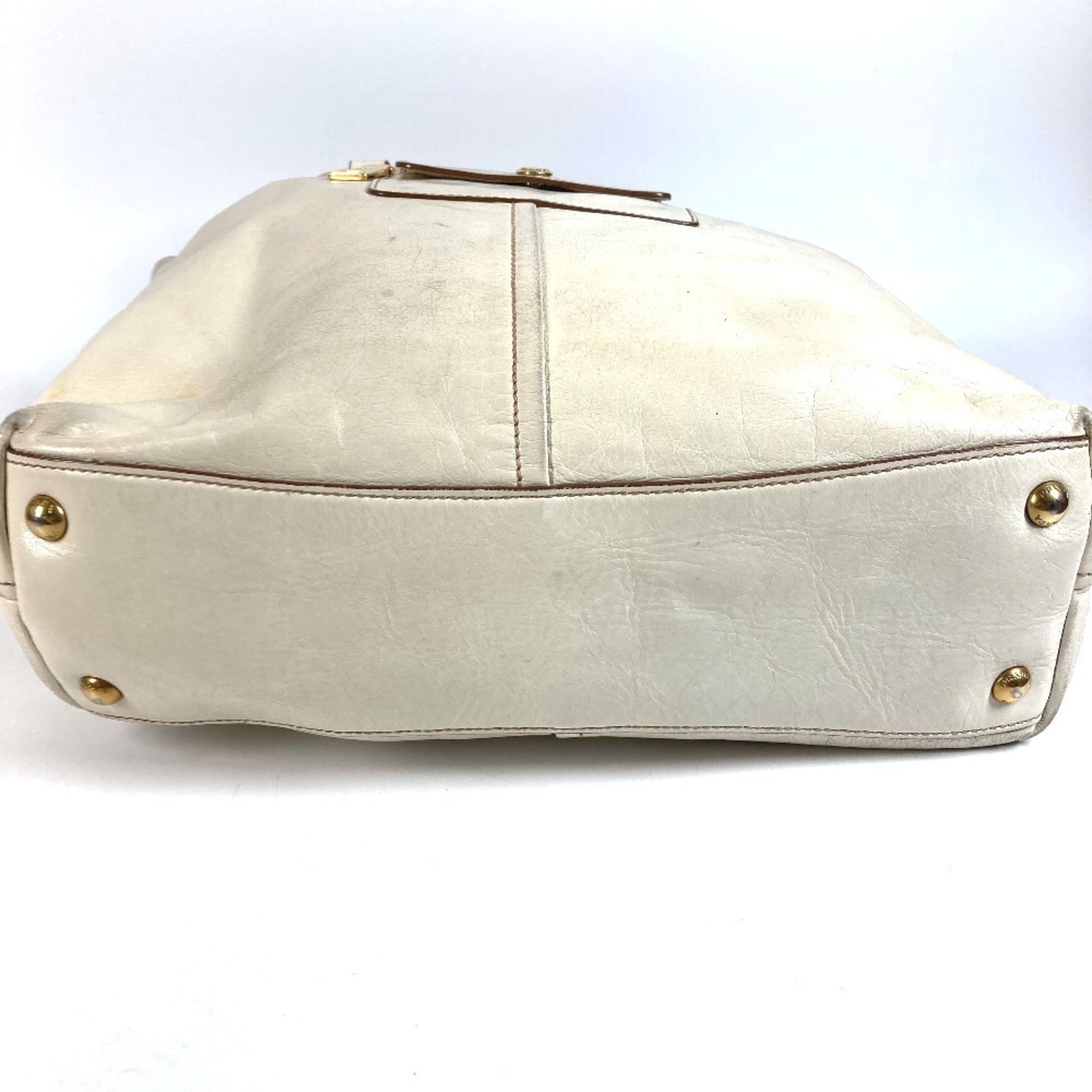 Prada Ivory Leather Shoulder Bag Tote Bag (Pre-Owned)