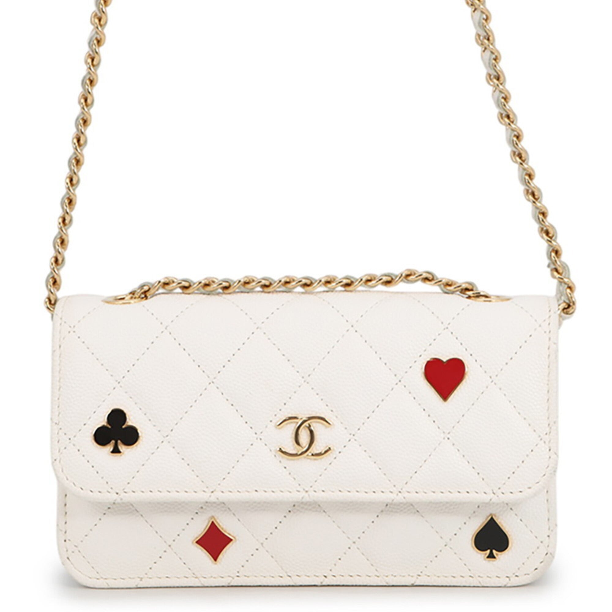 Chanel White Grained Calfskin Chain/Shoulder Wallet (Pre-Owned)