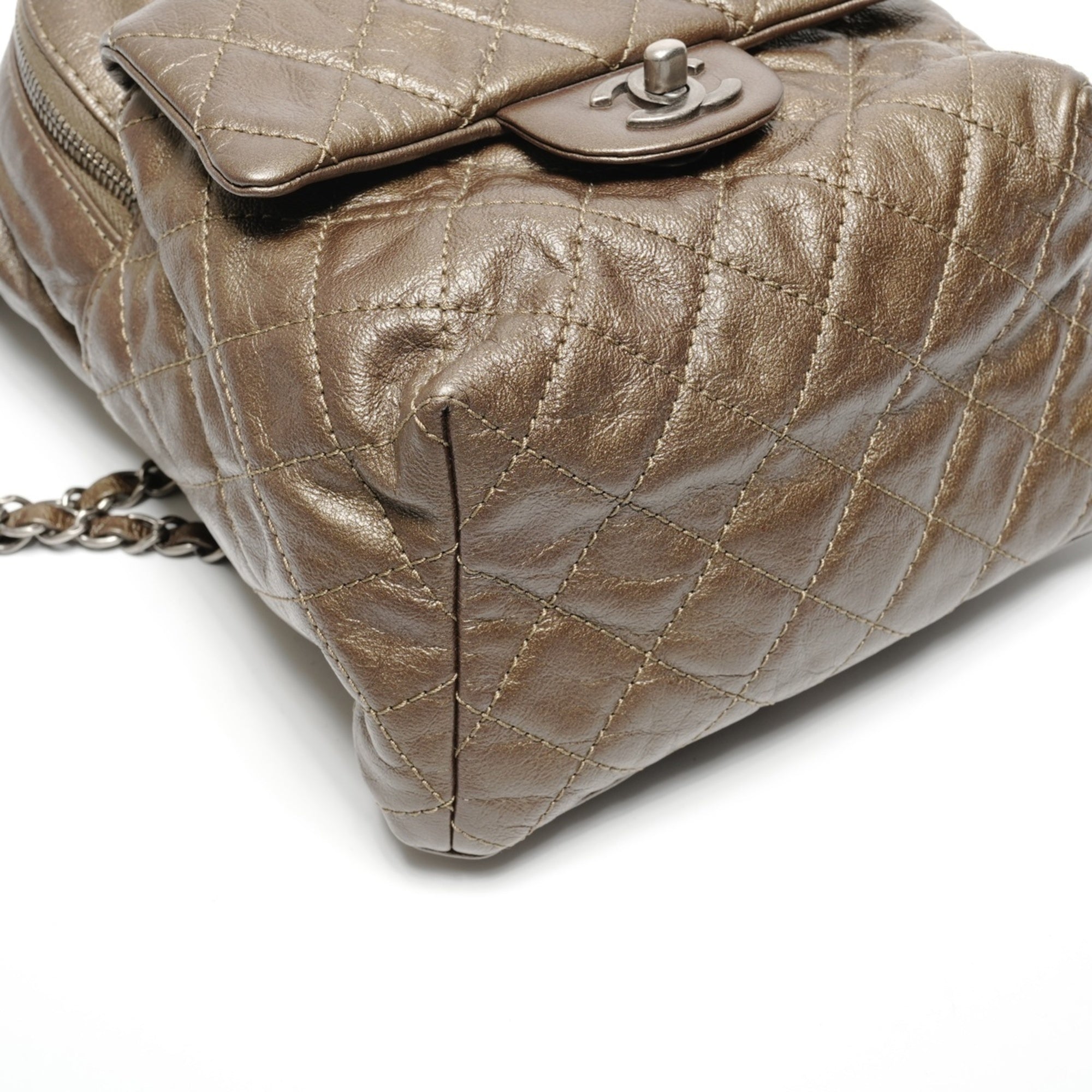 Chanel Matelasse Khaki Leather Backpack (Pre-Owned)