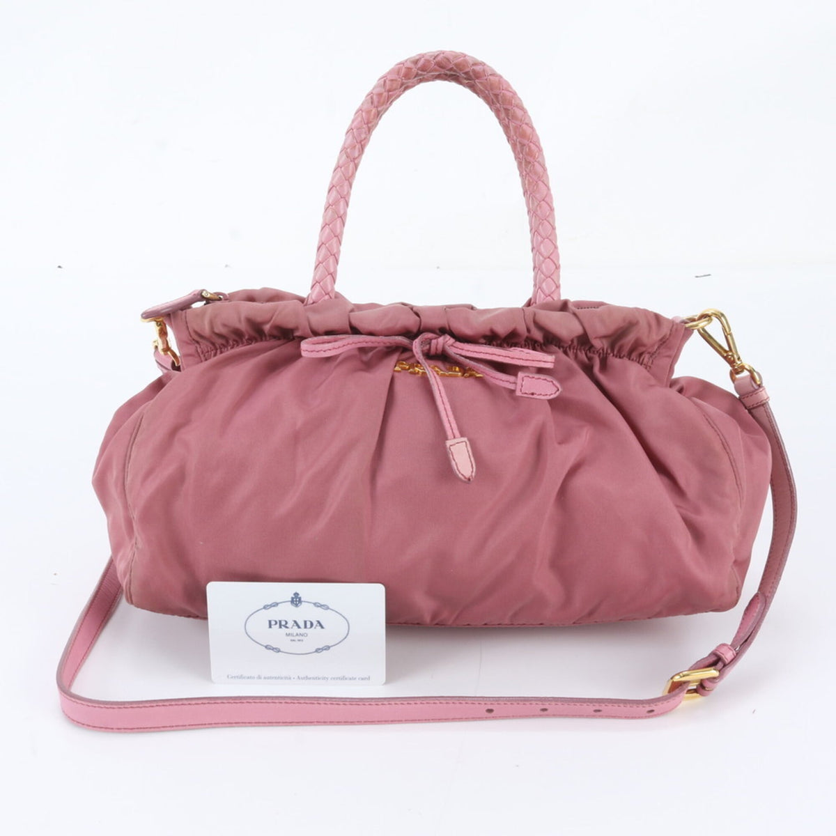 Prada Pink Leather Nylon Handbag Shoulder Bag (Pre-Owned)