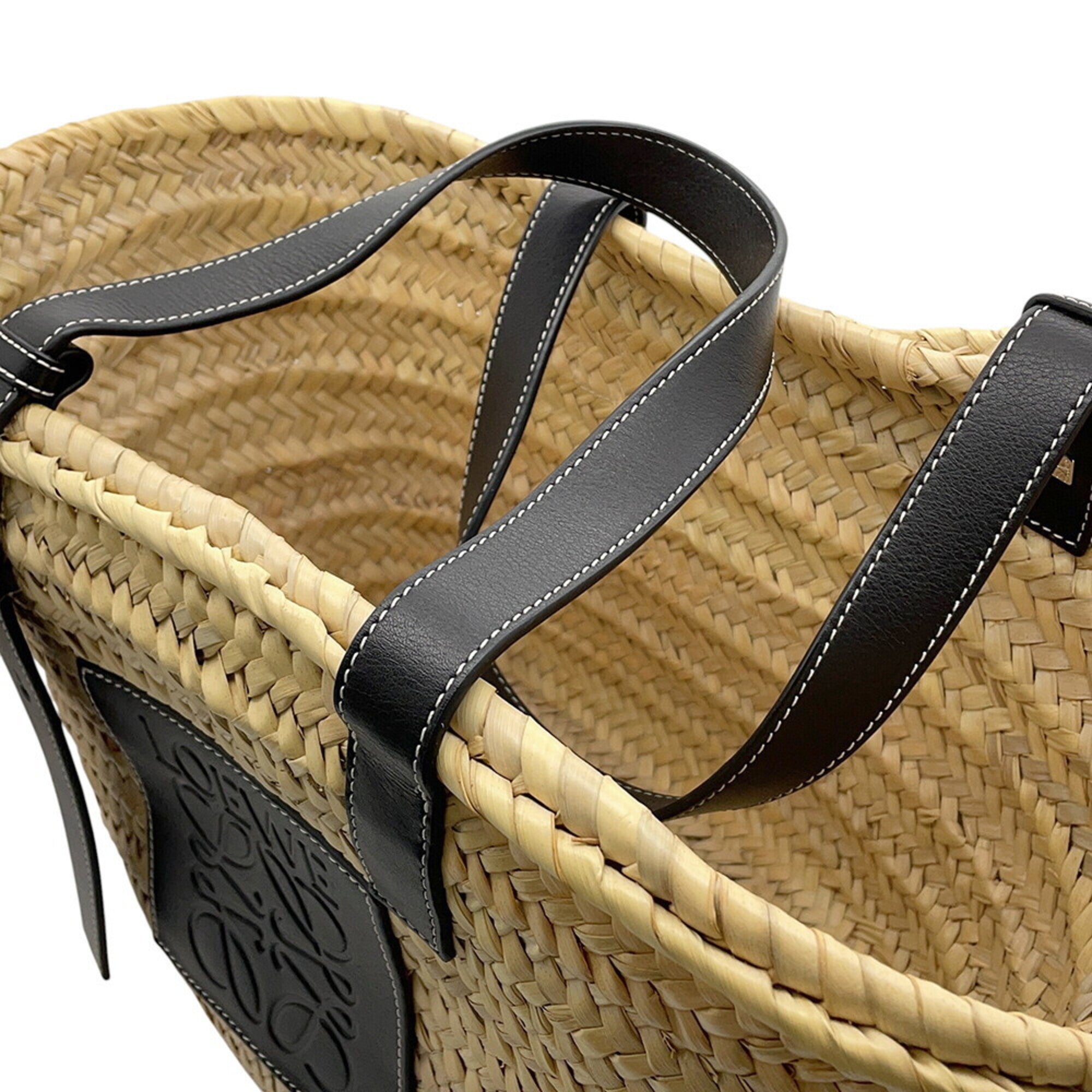 Loewe Black Raffia Leather Basket Handbag Tote Bag (Pre-Owned)