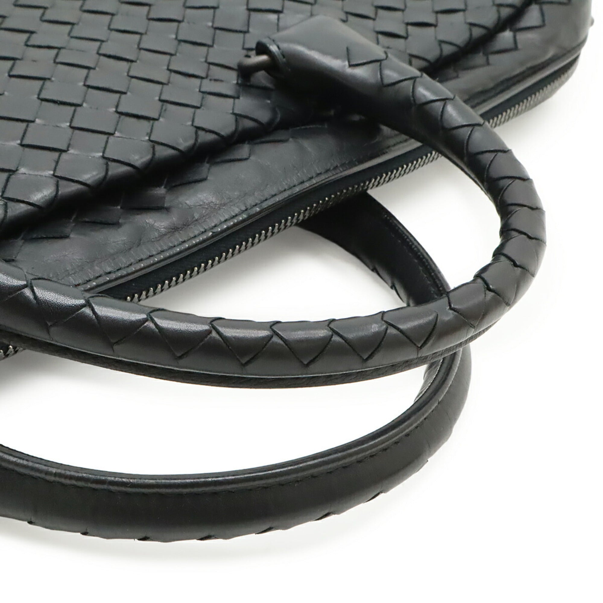Bottega Veneta Intrecciato Black Leather Handbag Shoulder Bag (Pre-Owned)