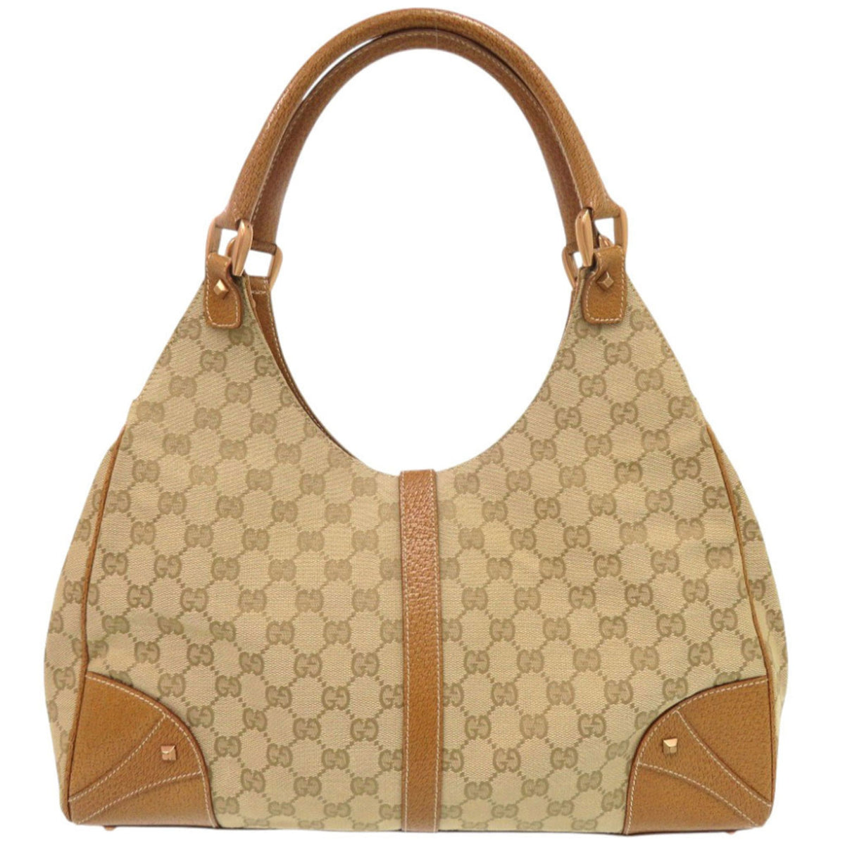 Gucci Beige Camel Gg Canvas Leather Shoulder Bag (Pre-Owned)