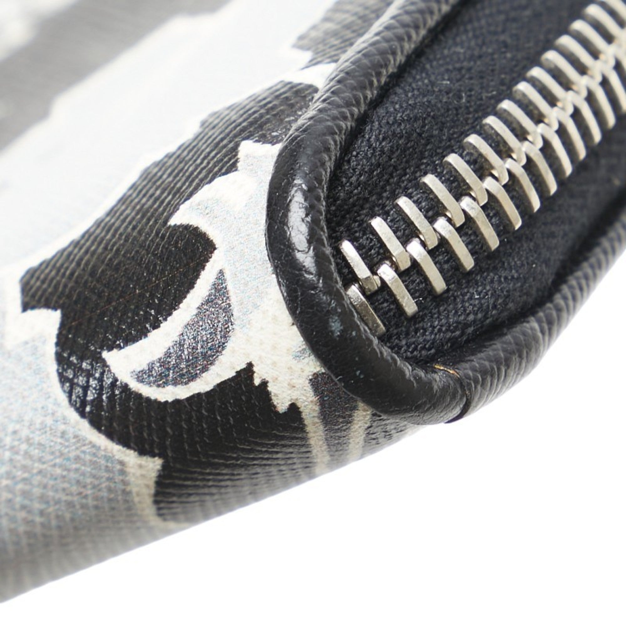 Prada Saffiano Black Gray Leather Long Wallet (Bi-Fold) (Pre-Owned)