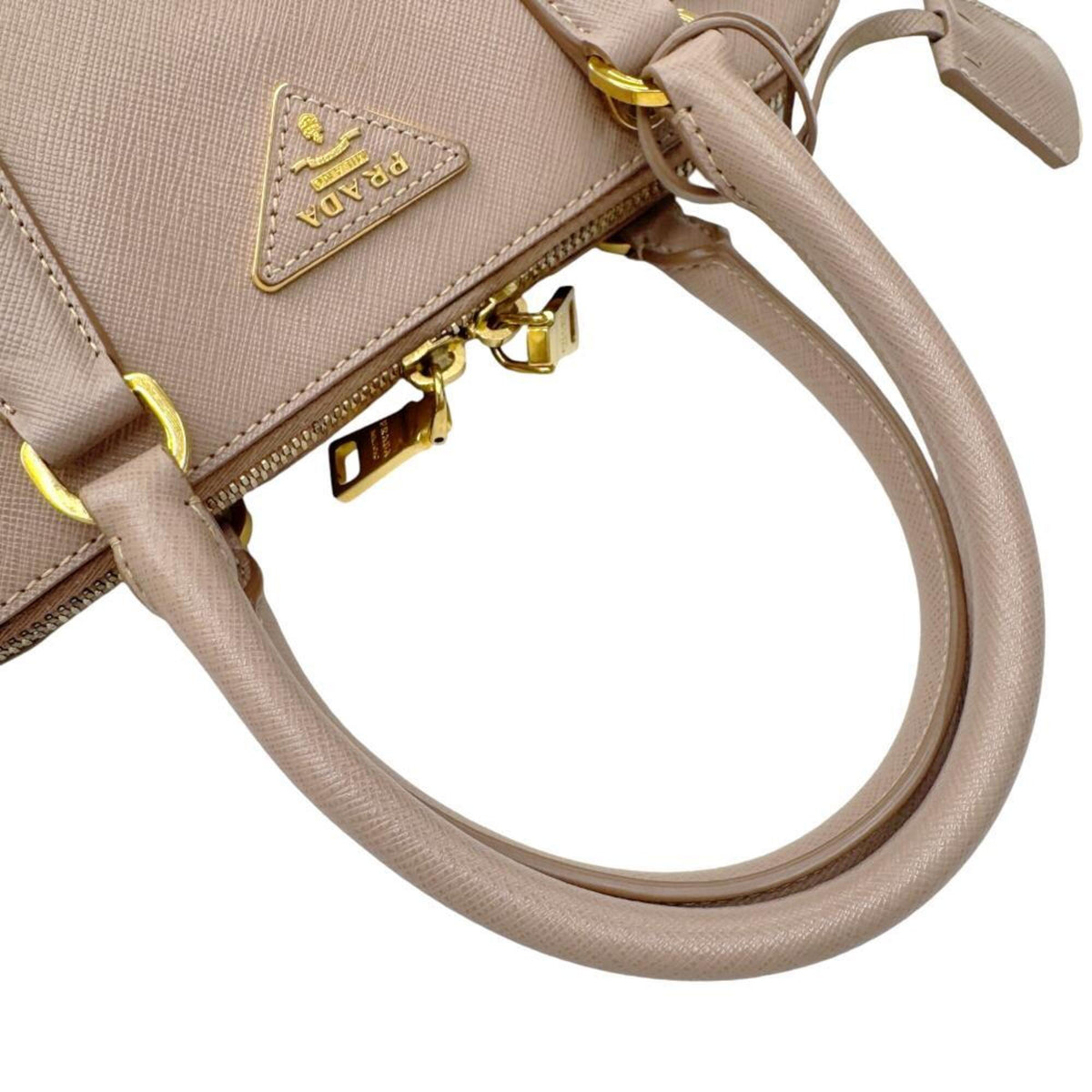 Prada Saffiano Pink Beige Leather Handbag Shoulder Bag (Pre-Owned)