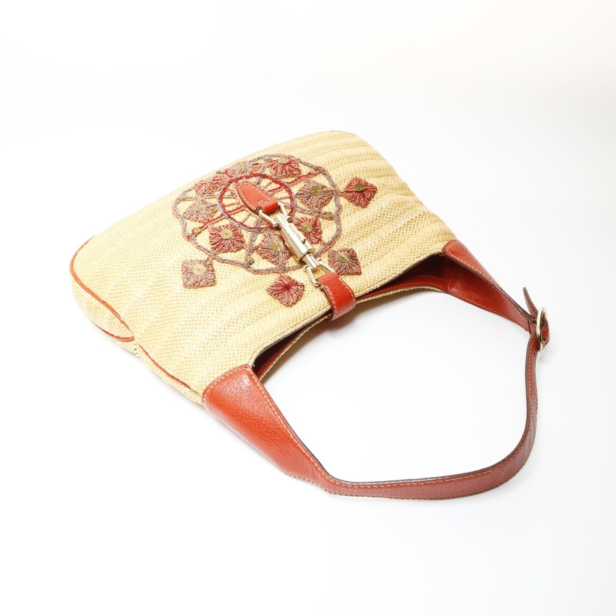 Gucci Jackie Beige Straw Raffia Shoulder Bag (Pre-Owned)