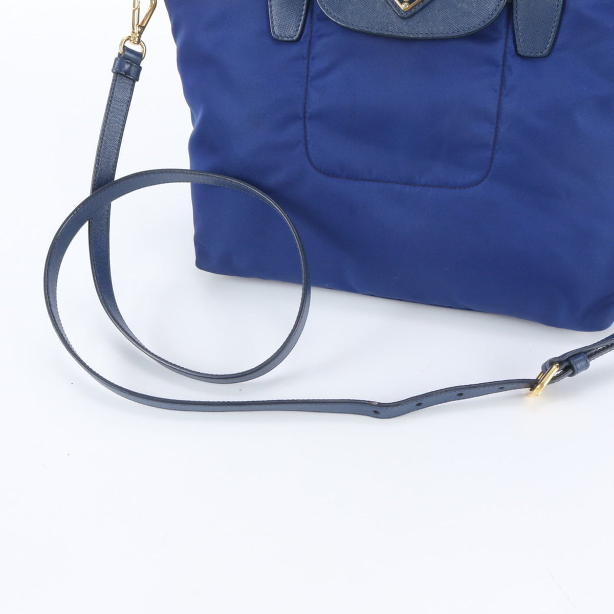 Prada Blue Leather Nylon Handbag Shoulder Bag Tote Bag (Pre-Owned)