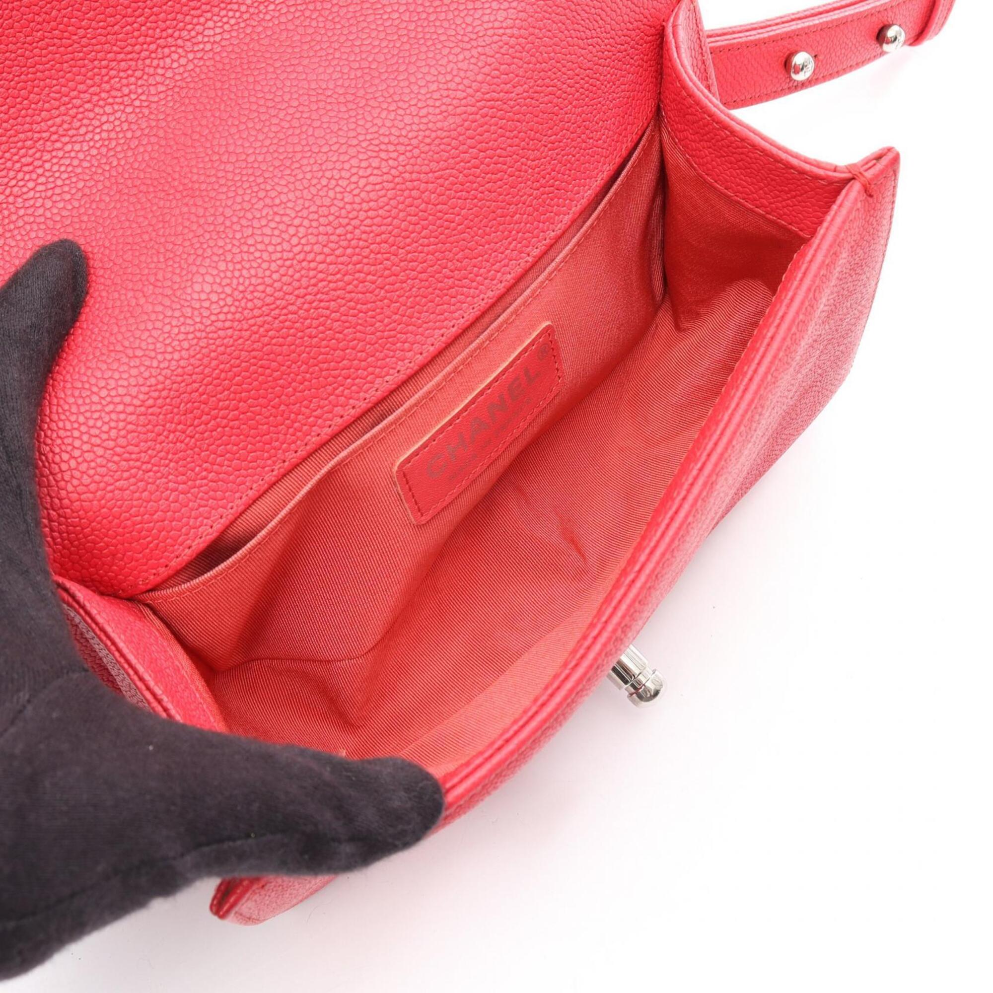 Chanel Red Color Grained Calfskin Handbag Shoulder Bag (Pre-Owned)