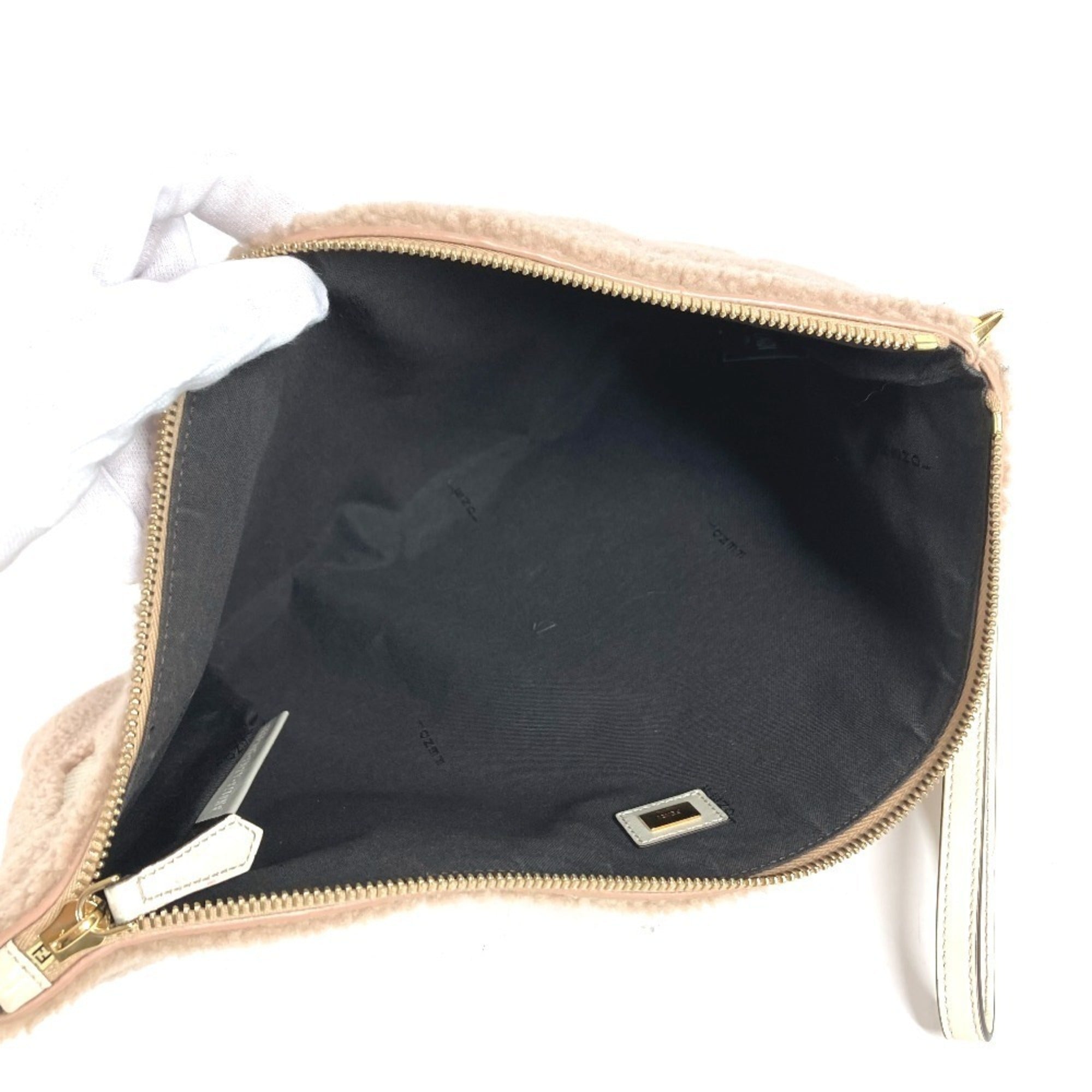 Fendi Pink Beige Fur Leather Clutch Bag Handbag Pouch (Pre-Owned)