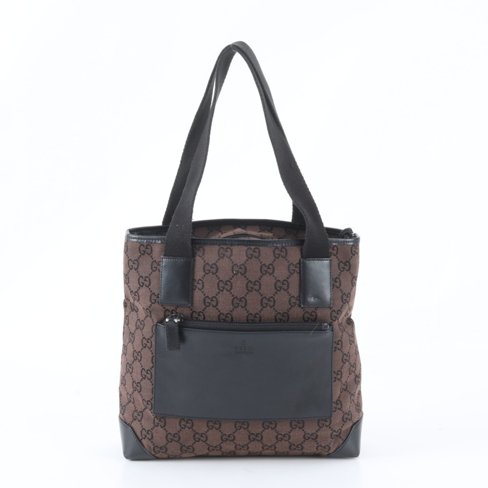 Gucci Black Brown Dark Brown Leather Canvas Handbag Tote Bag (Pre-Owned)