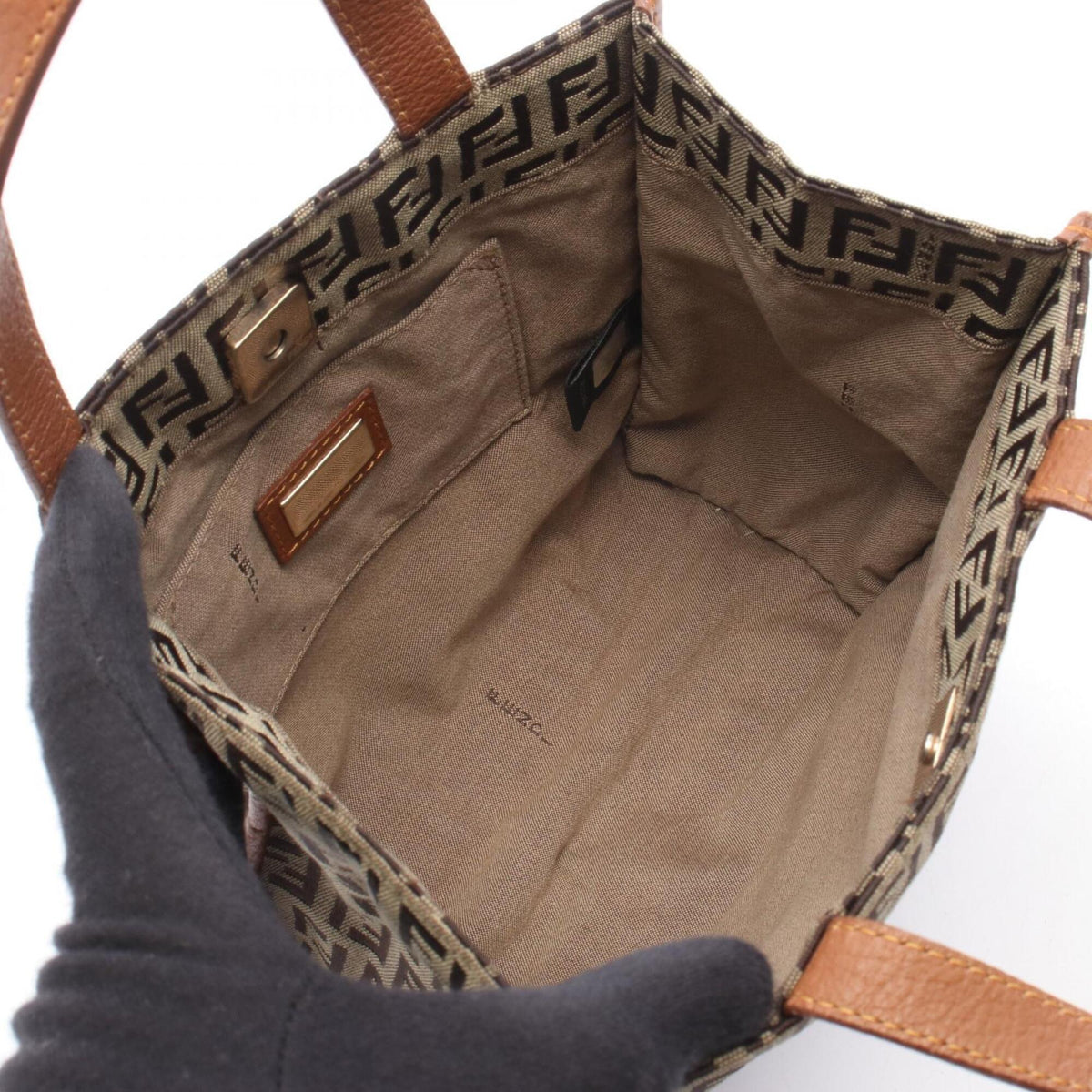 Fendi Beige Brown Canvas Leather Handbag (Pre-Owned)