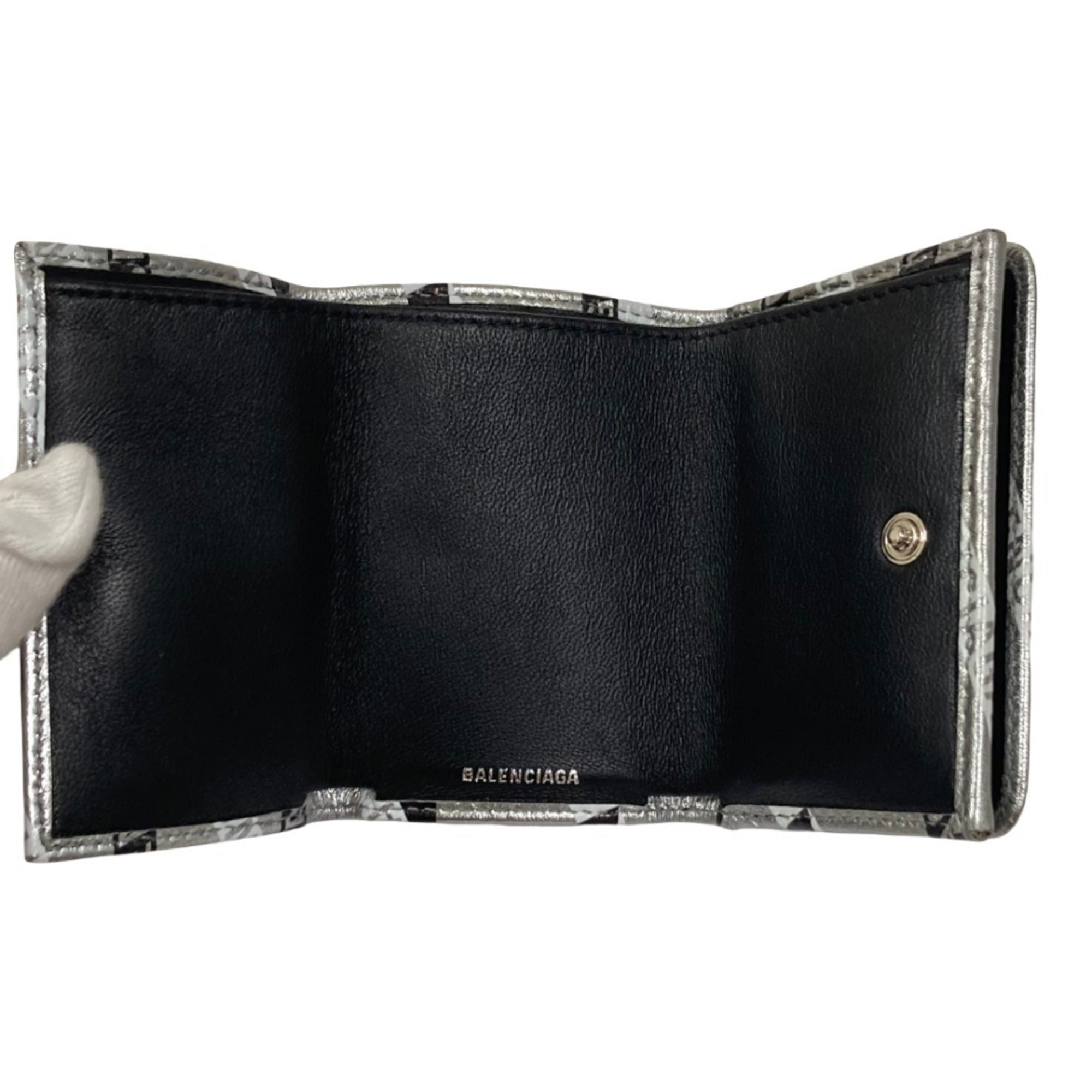 Balenciaga Silver Black Leather Wallet (Bi-Fold) (Pre-Owned)