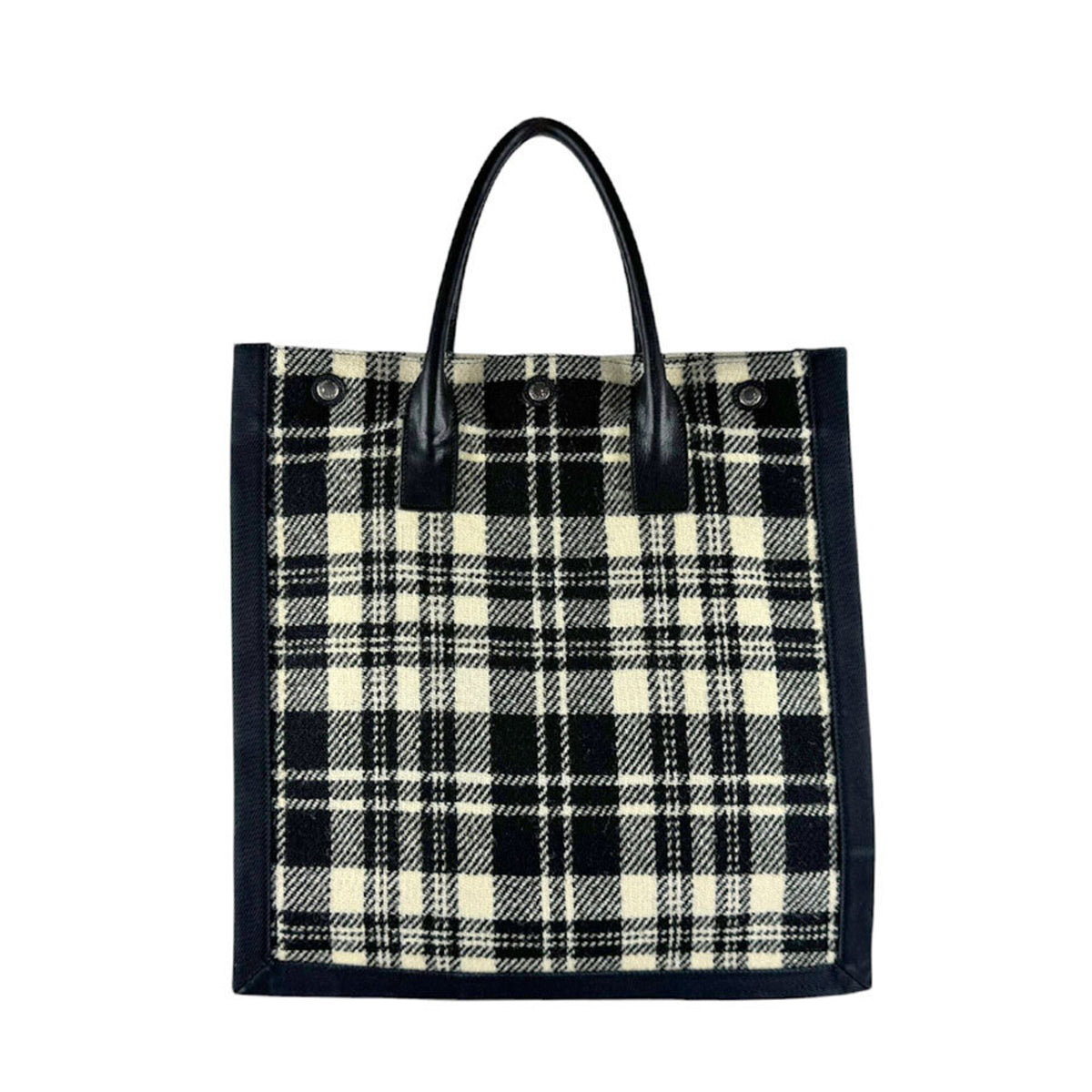 Saint Laurent Black White Leather Cotton Handbag Tote Bag (Pre-Owned)
