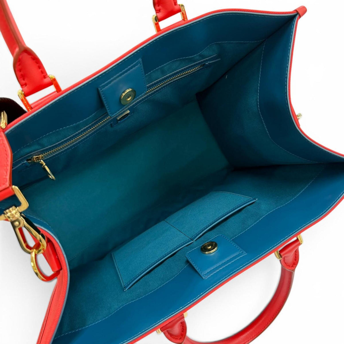 Dolce & Gabbana Red Color Leather Canvas Tote Bag (Pre-Owned)