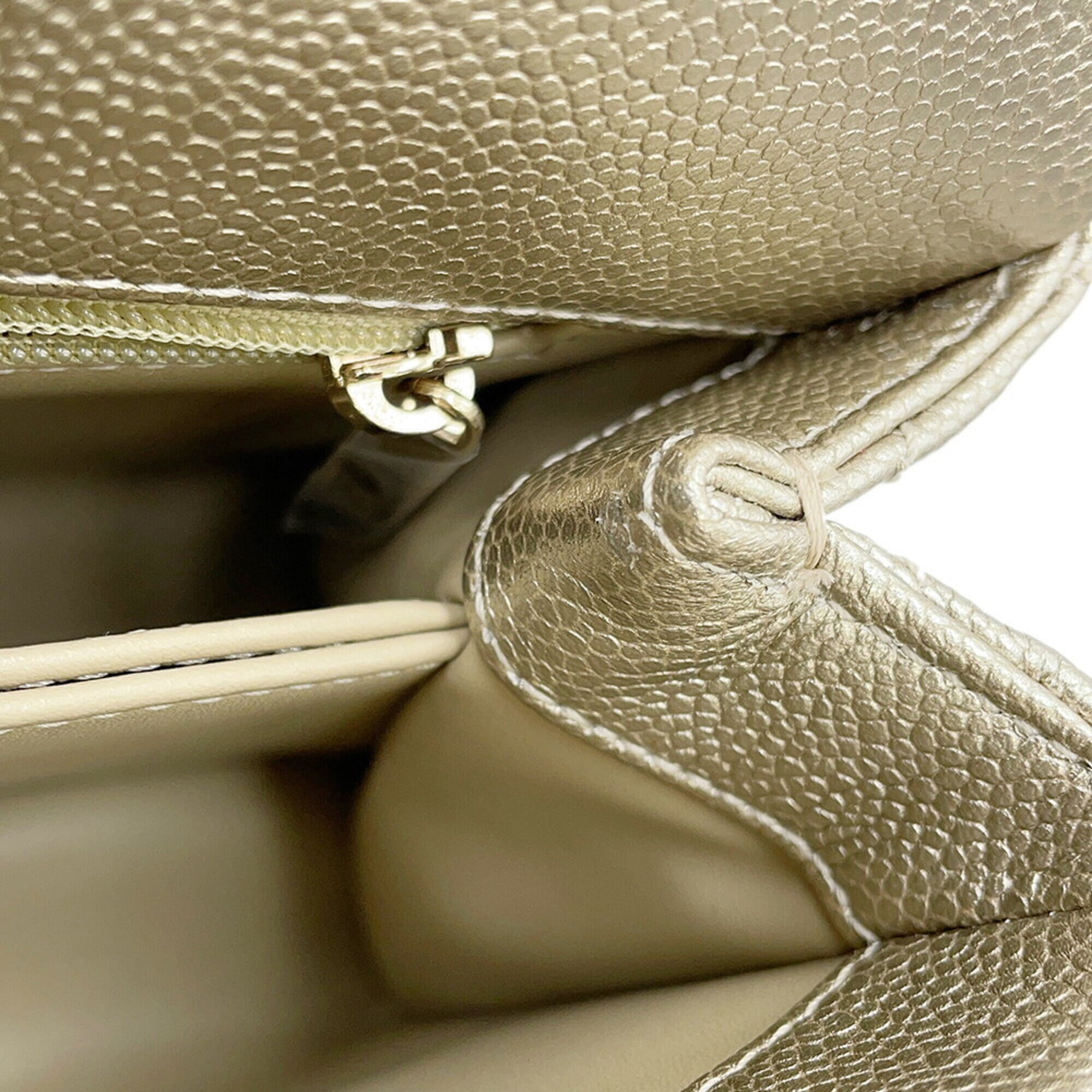 Chanel Gold Gold Brown Grained Calfskin Handbag Shoulder Bag (Pre-Owned)