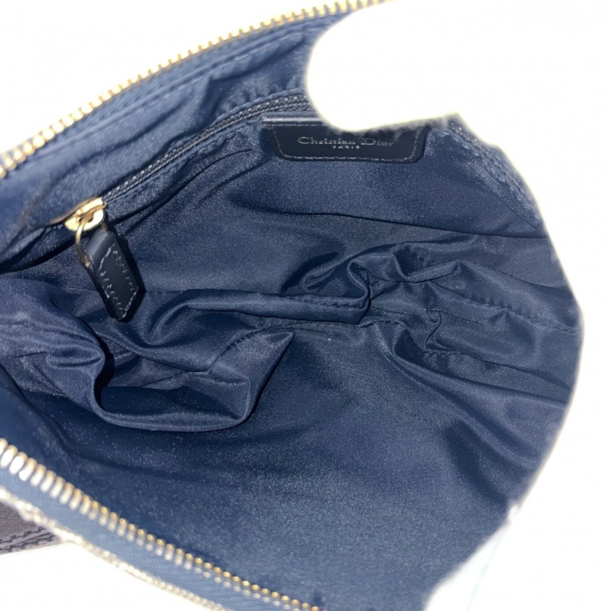 Christian Dior Navy Canvas Leather Saddle Bag Shoulder Bag (Pre-Owned)