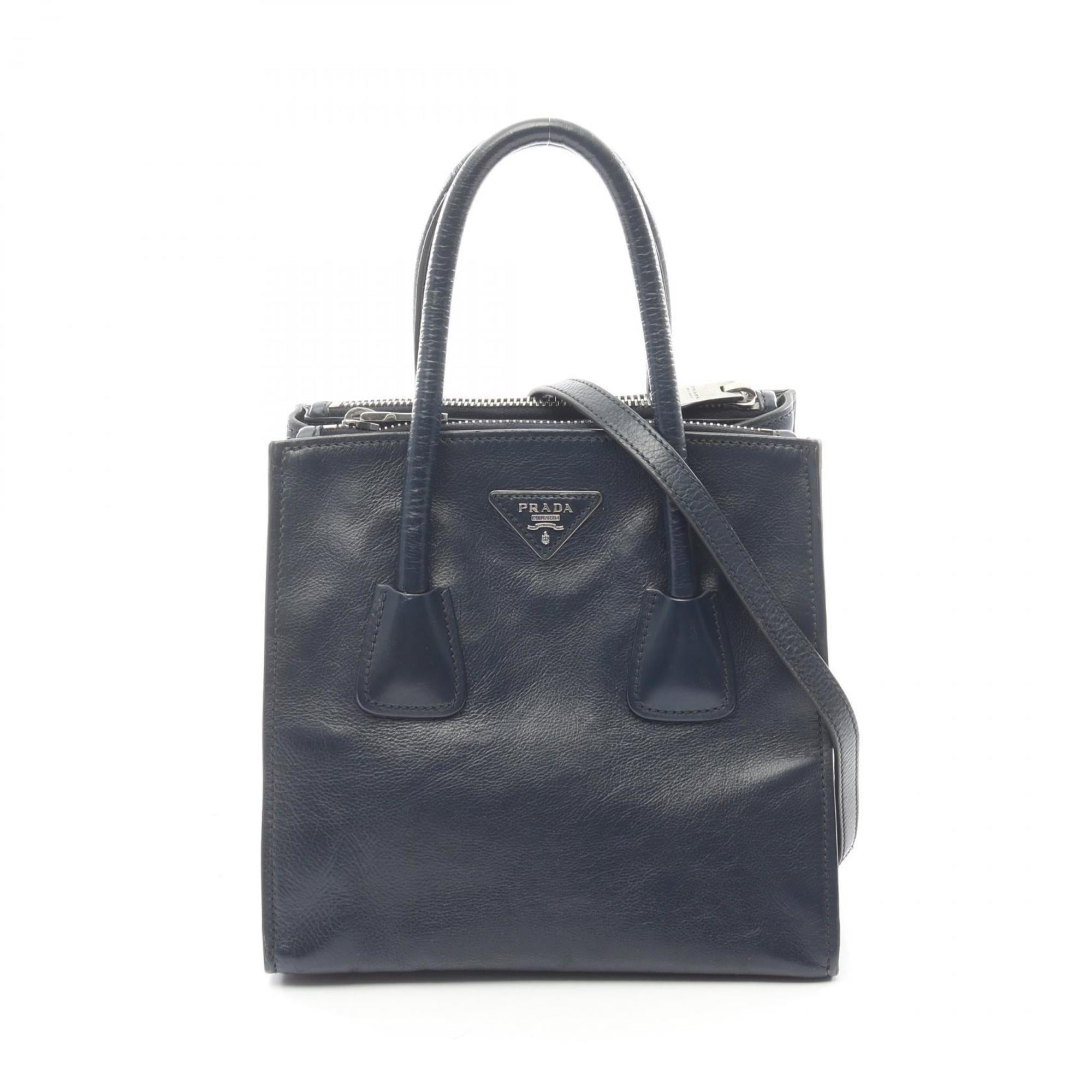 Prada Navy Leather Handbag Tote Bag (Pre-Owned)