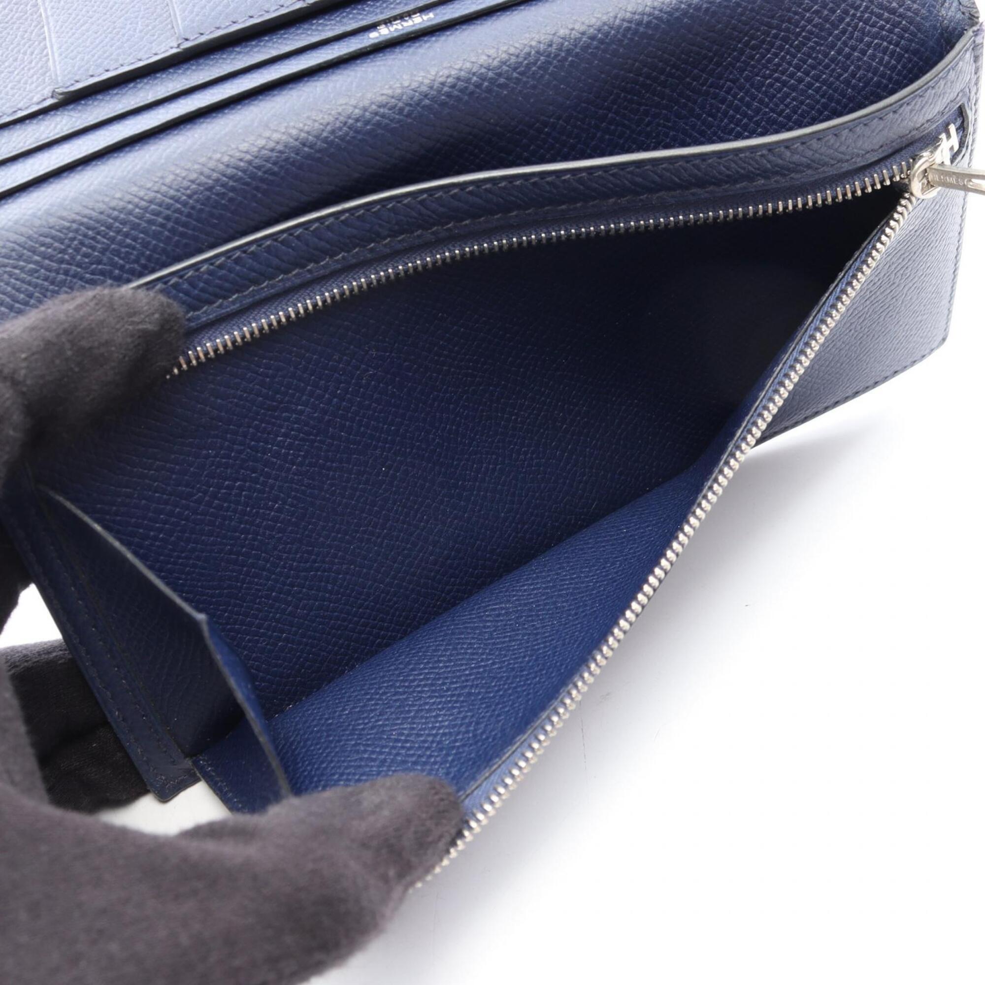 Hermes Bleu Saphir Blue Blue Paradise Navy Epsom Leather Long Wallet (Bi-Fold) (Pre-Owned)