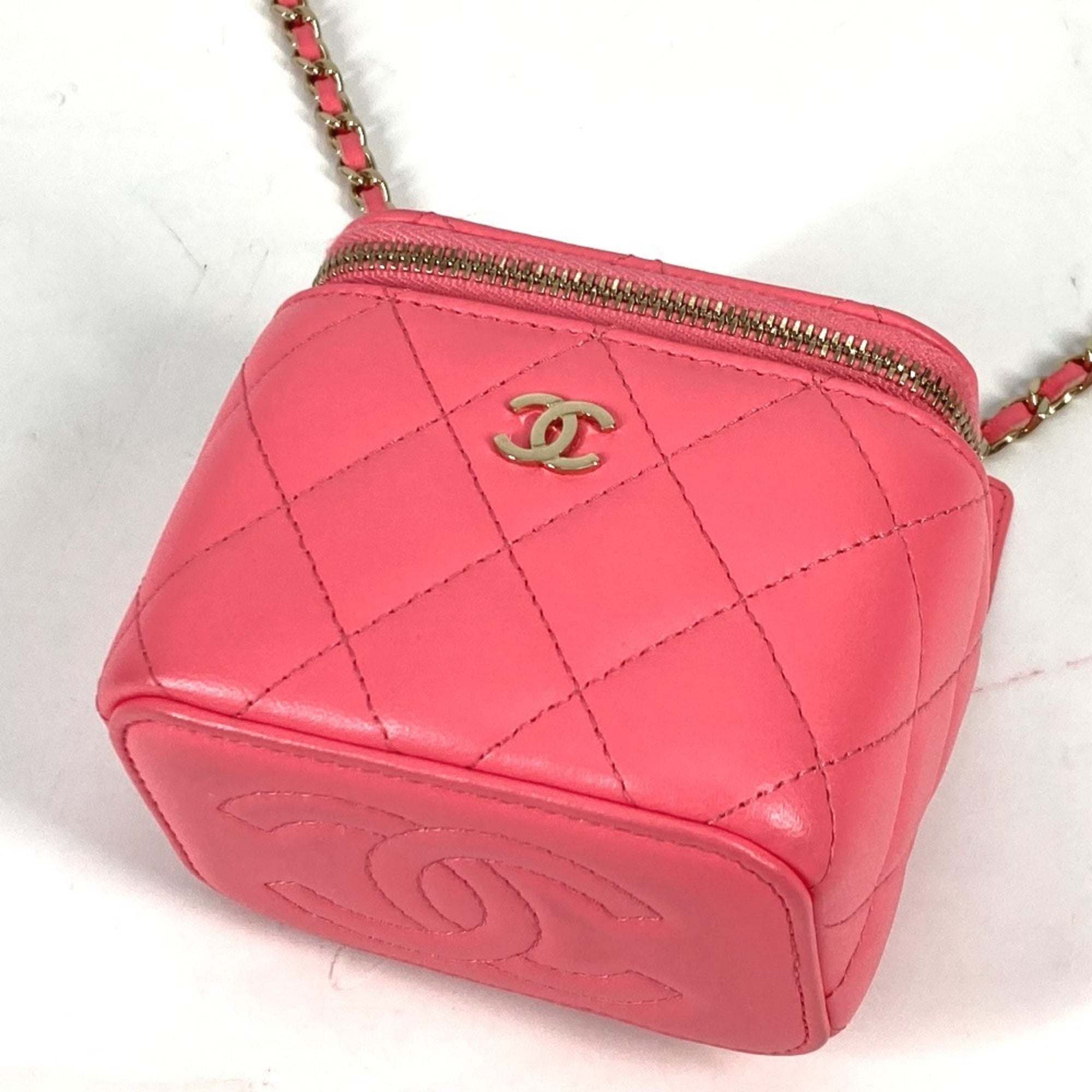 Chanel Pink Leather Shoulder Bag Vanity Bag (Pre-Owned)
