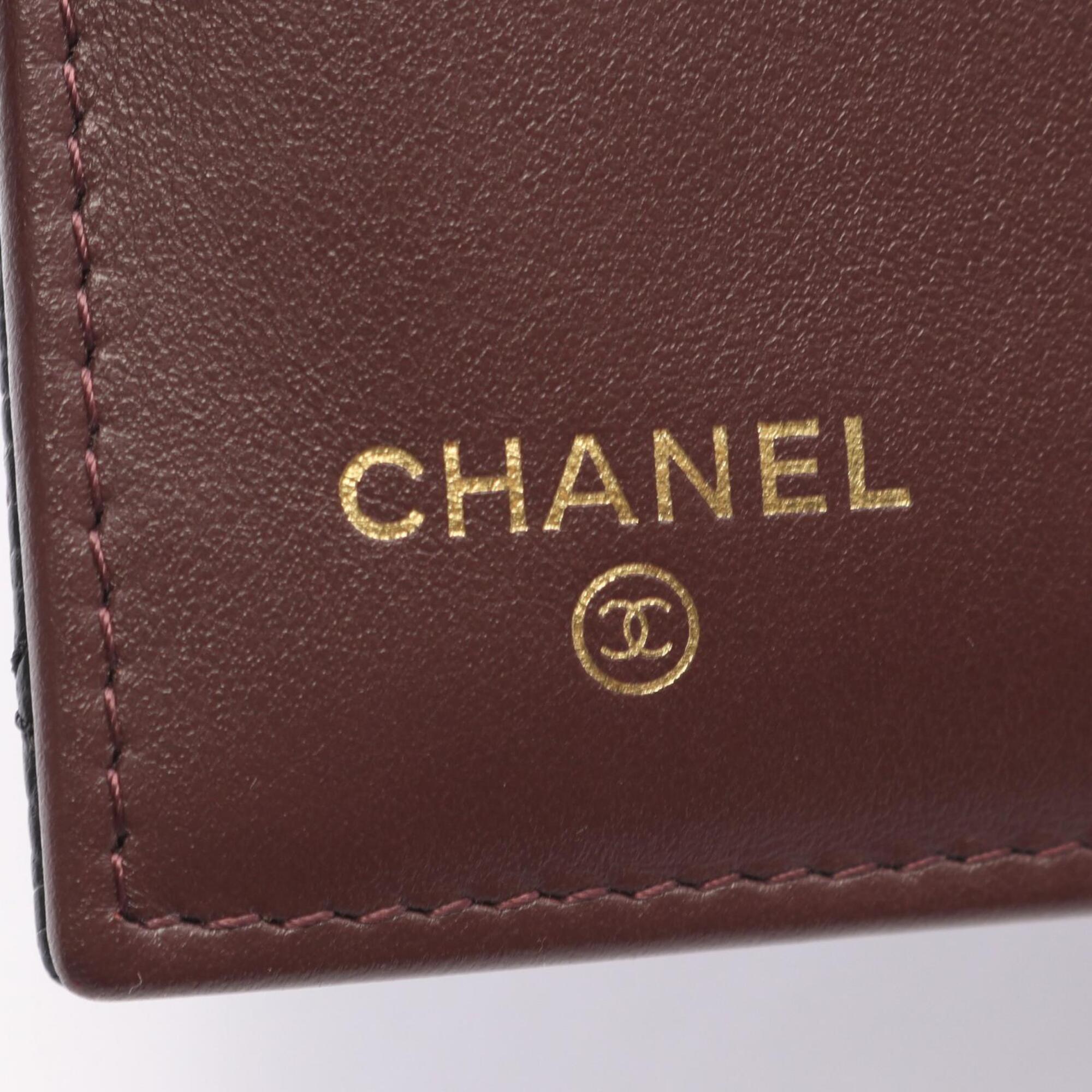 Chanel Black Grained Calfskin Middle Wallet (Tri-Fold) (Pre-Owned)