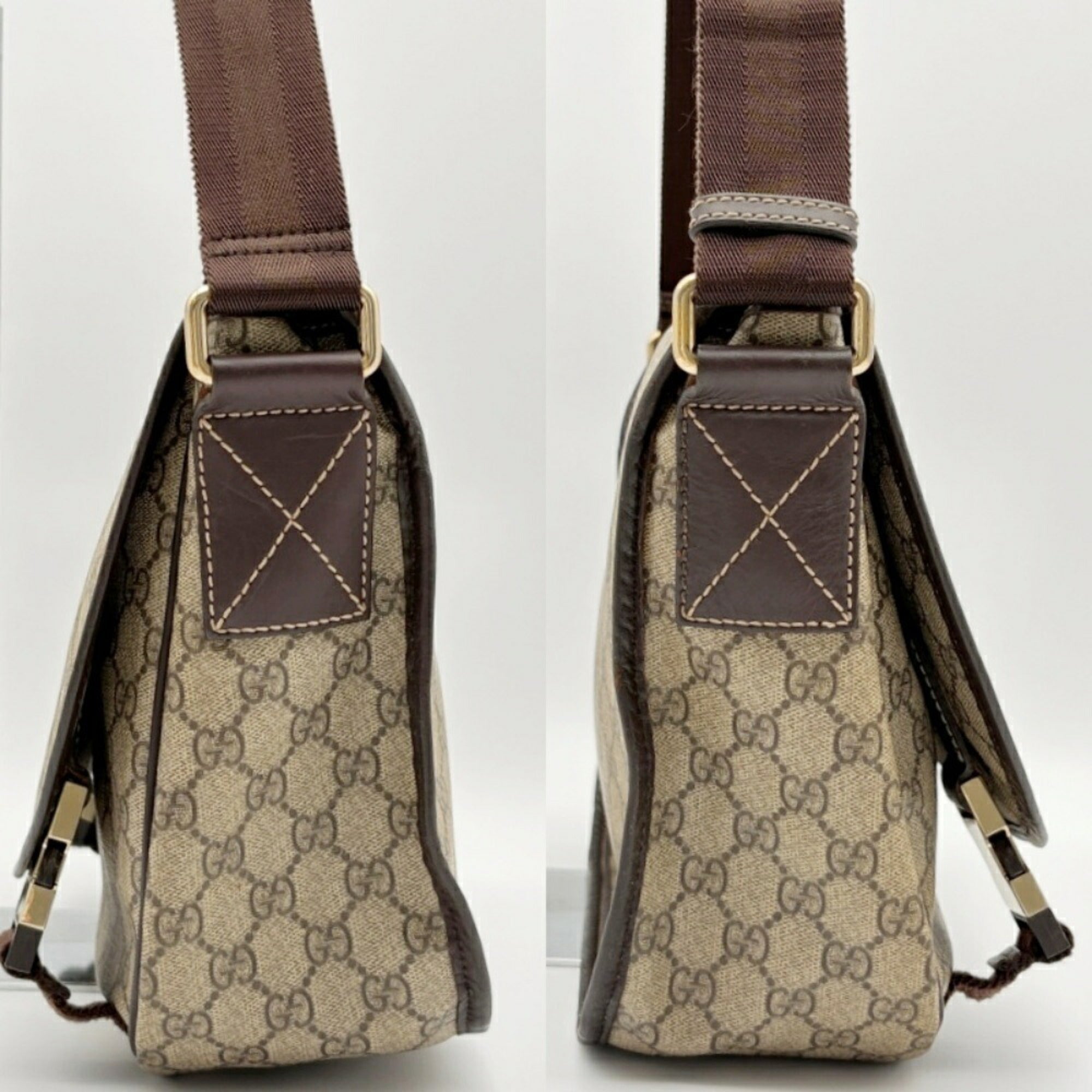 Gucci Beige Brown Gg Supreme Canvas Leather Shoulder Bag (Pre-Owned)