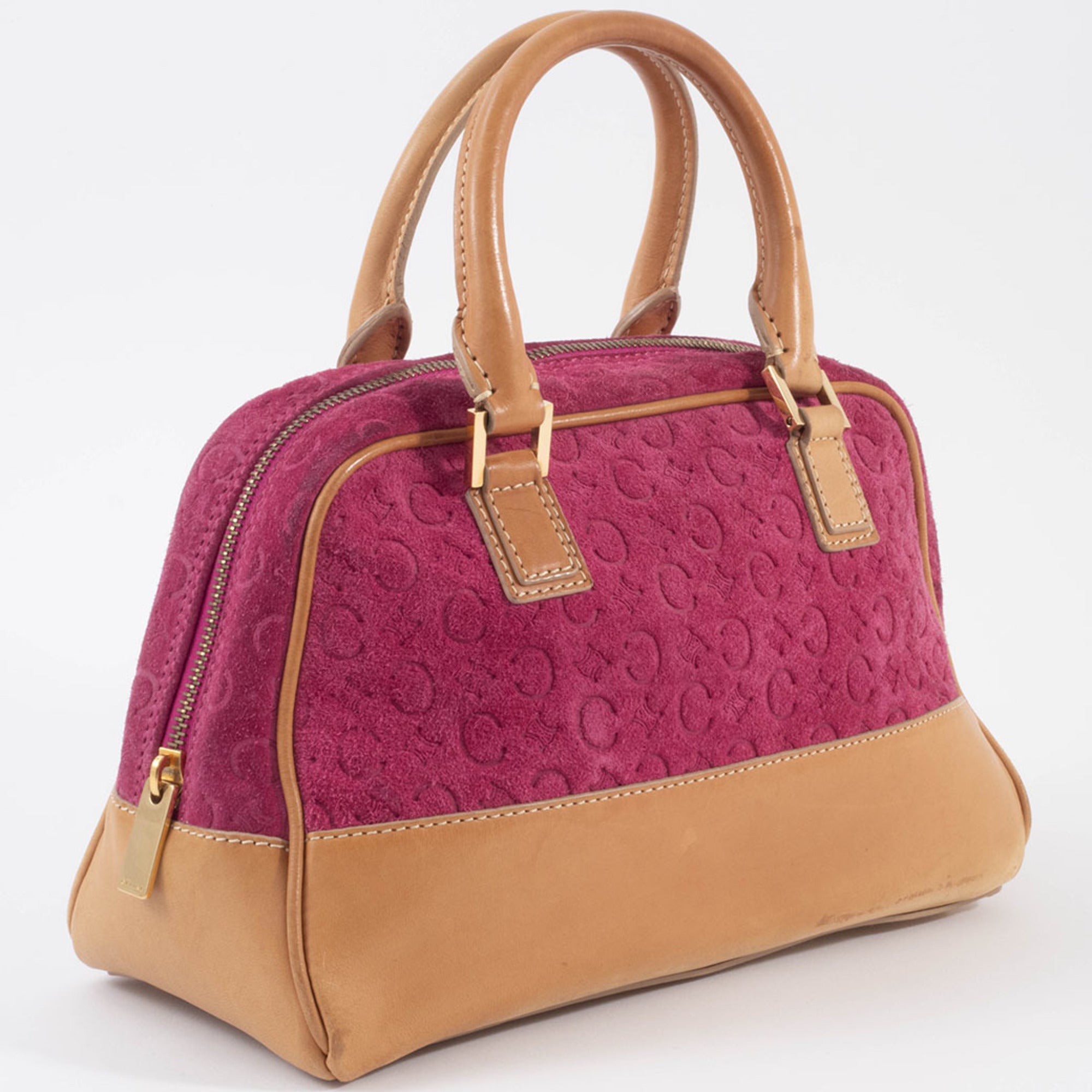Celine Macadam Camel Purple Suede Leather Handbag (Pre-Owned)