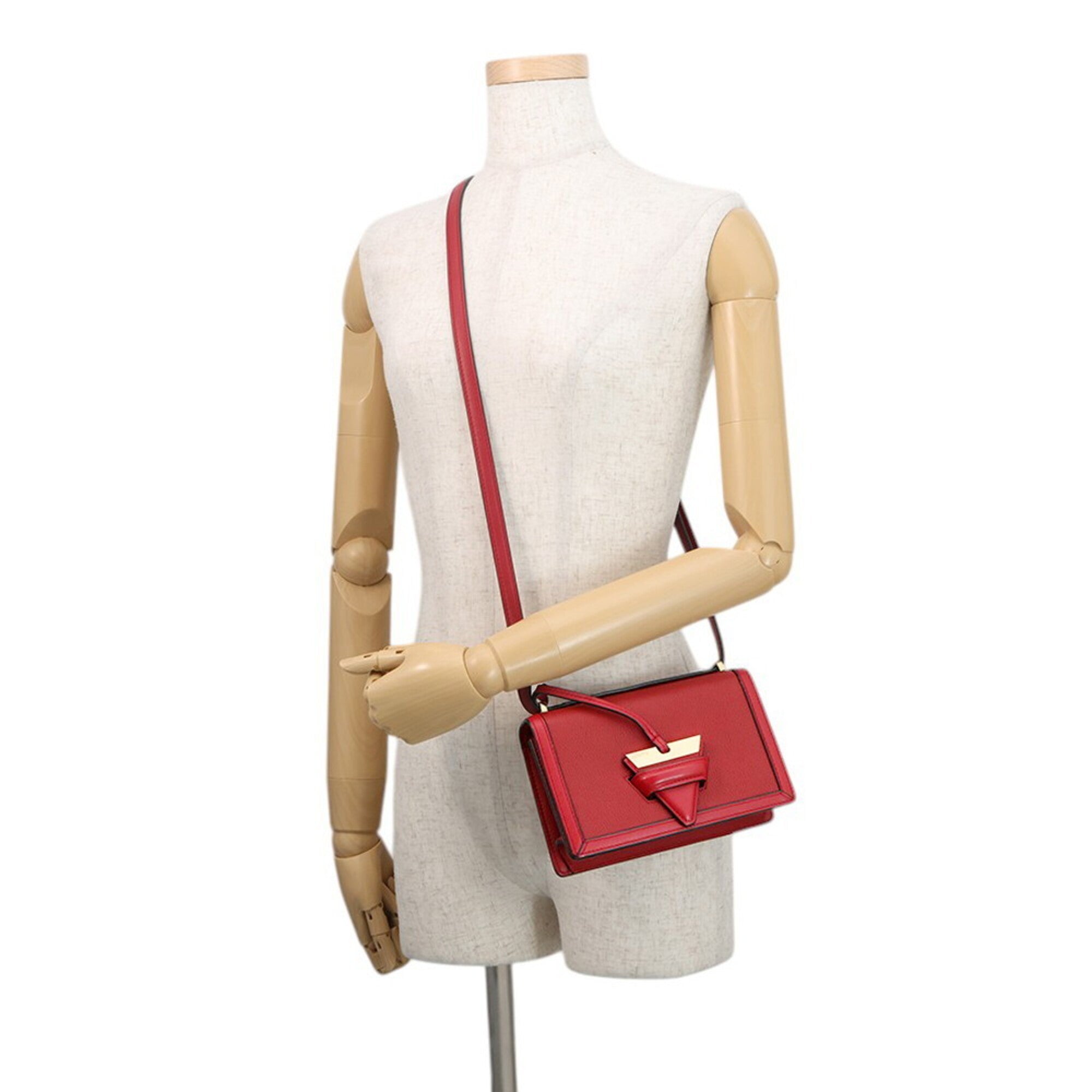 Loewe Red Color Leather Handbag Shoulder Bag (Pre-Owned)