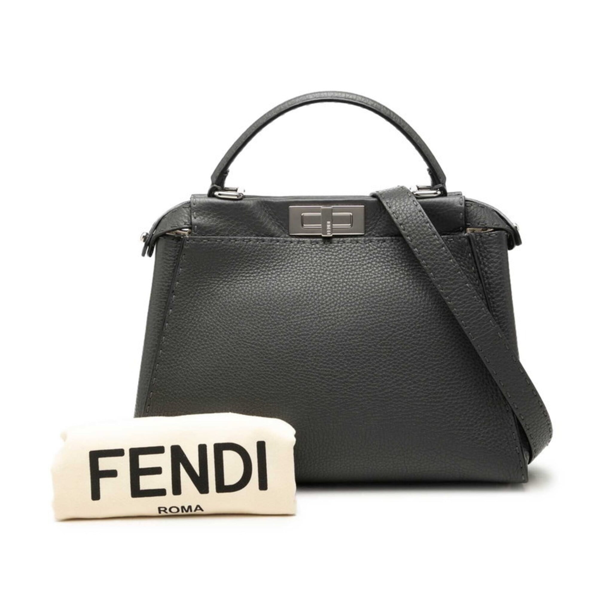 Fendi Selleria Gray Leather Handbag Shoulder Bag (Pre-Owned)