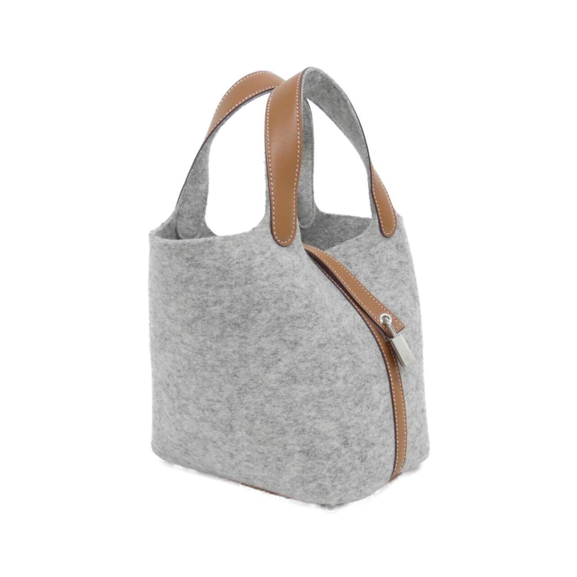 Hermes Gold Gray Felt Swift Leather Handbag (Pre-Owned)