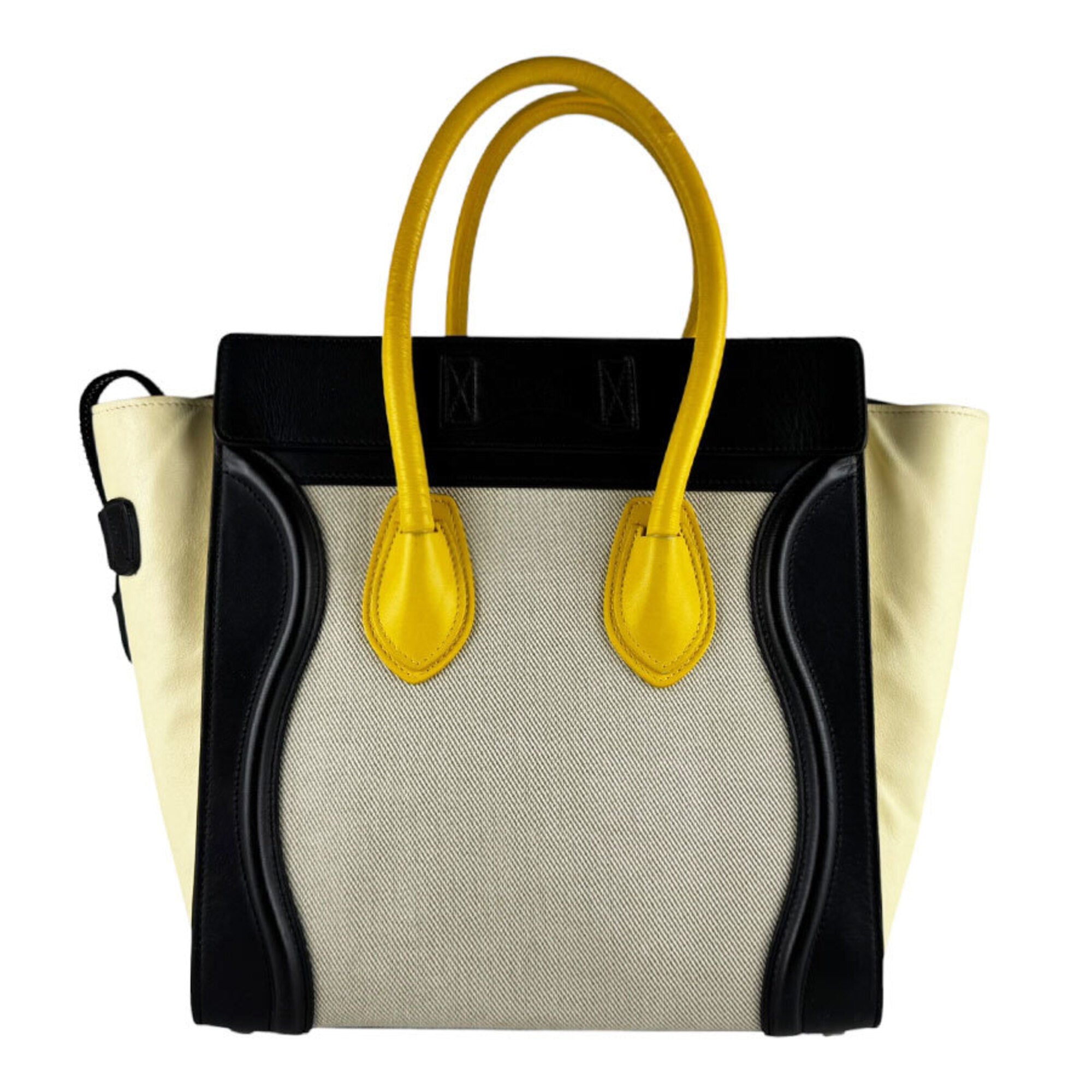 Celine Black Cream Yellow Leather Canvas Handbag (Pre-Owned)