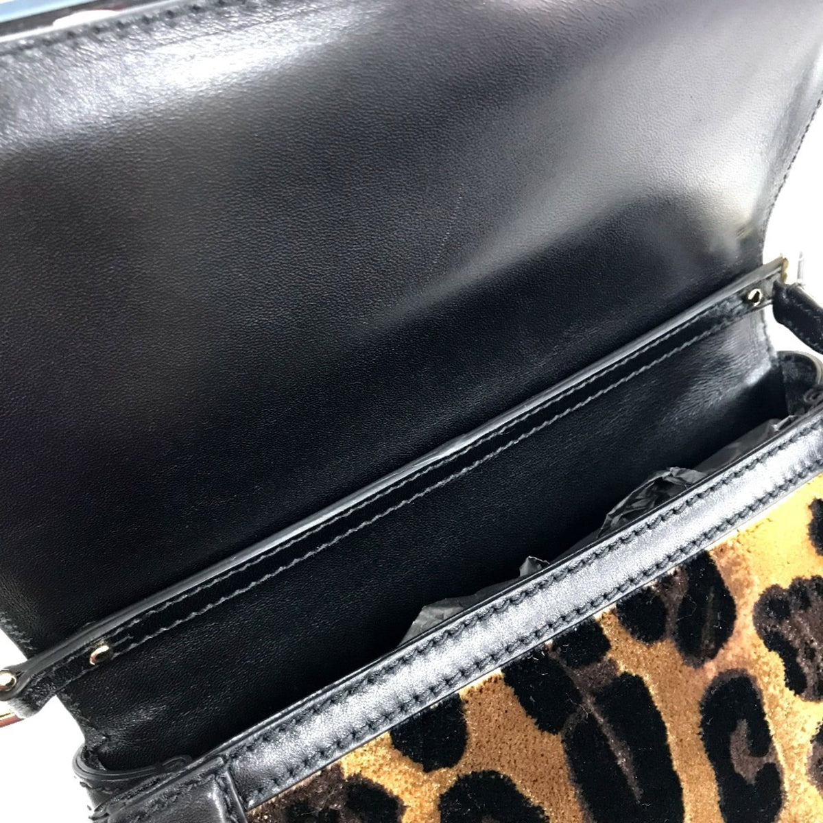 Dolce & Gabbana Black Brown Velvet Leather Shoulder Bag (Pre-Owned)