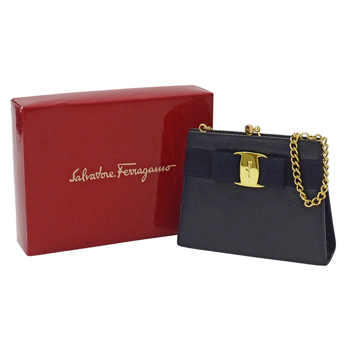 Salvatore Ferragamo Navy Leather Handbag Shoulder Bag (Pre-Owned)