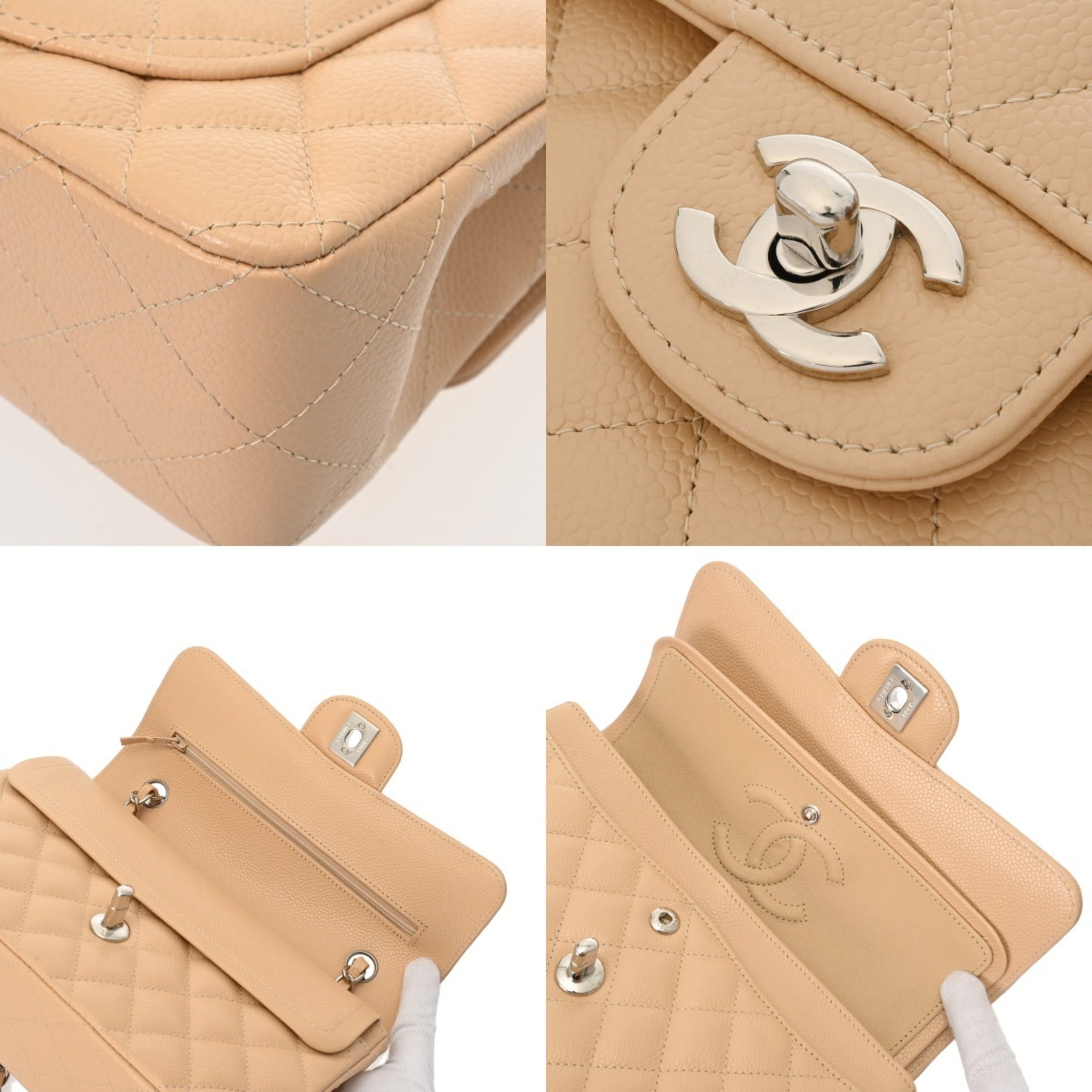 Chanel Beige Grained Calfskin Shoulder Bag (Pre-Owned)
