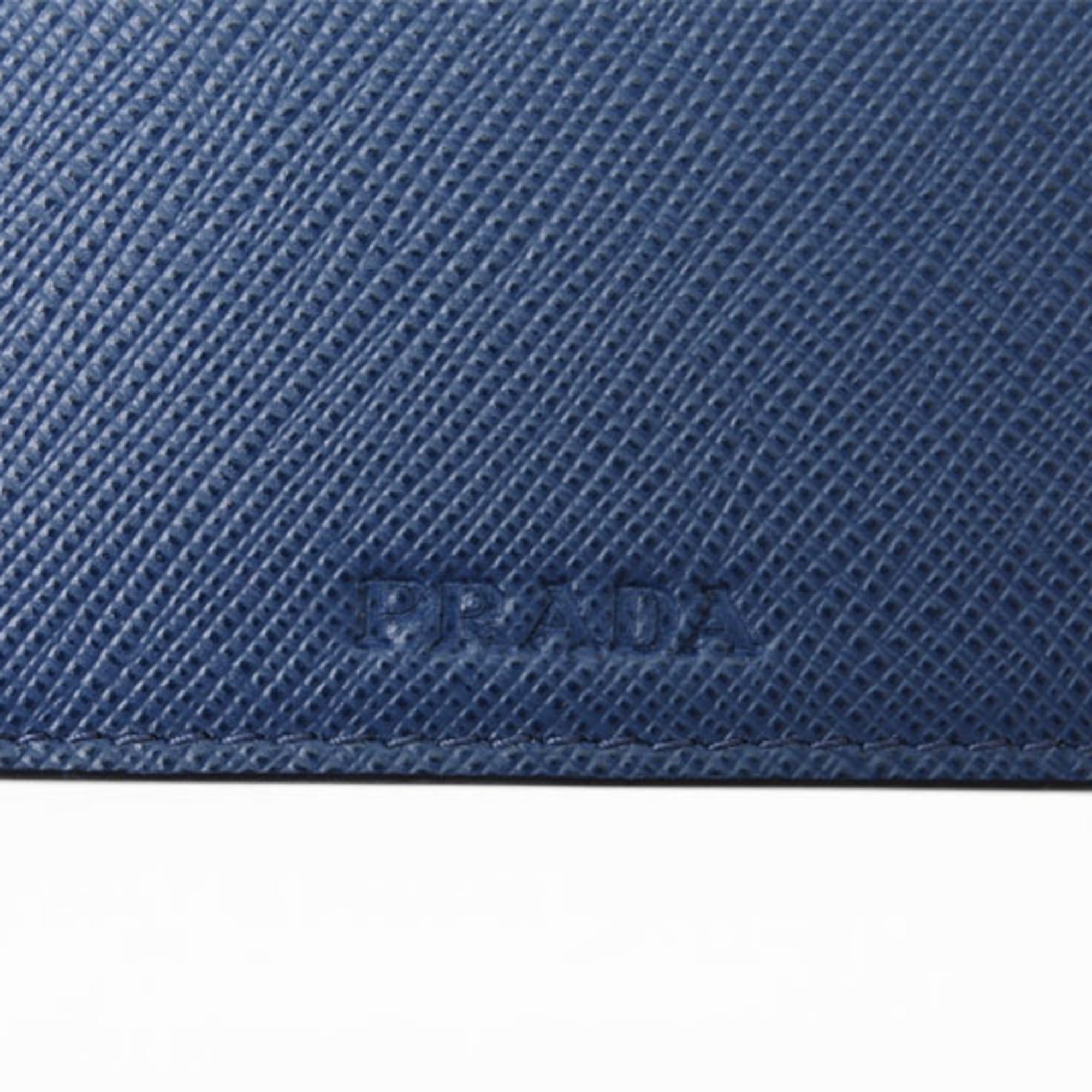 Prada Saffiano Blue Bluette Leather Long Wallet (Bi-Fold) (Pre-Owned)
