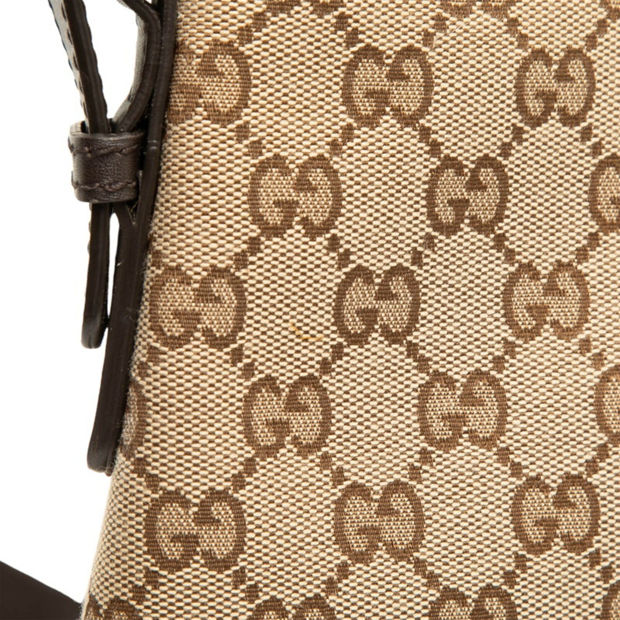 Gucci Beige Brown Canvas Leather Shoulder Bag (Pre-Owned)