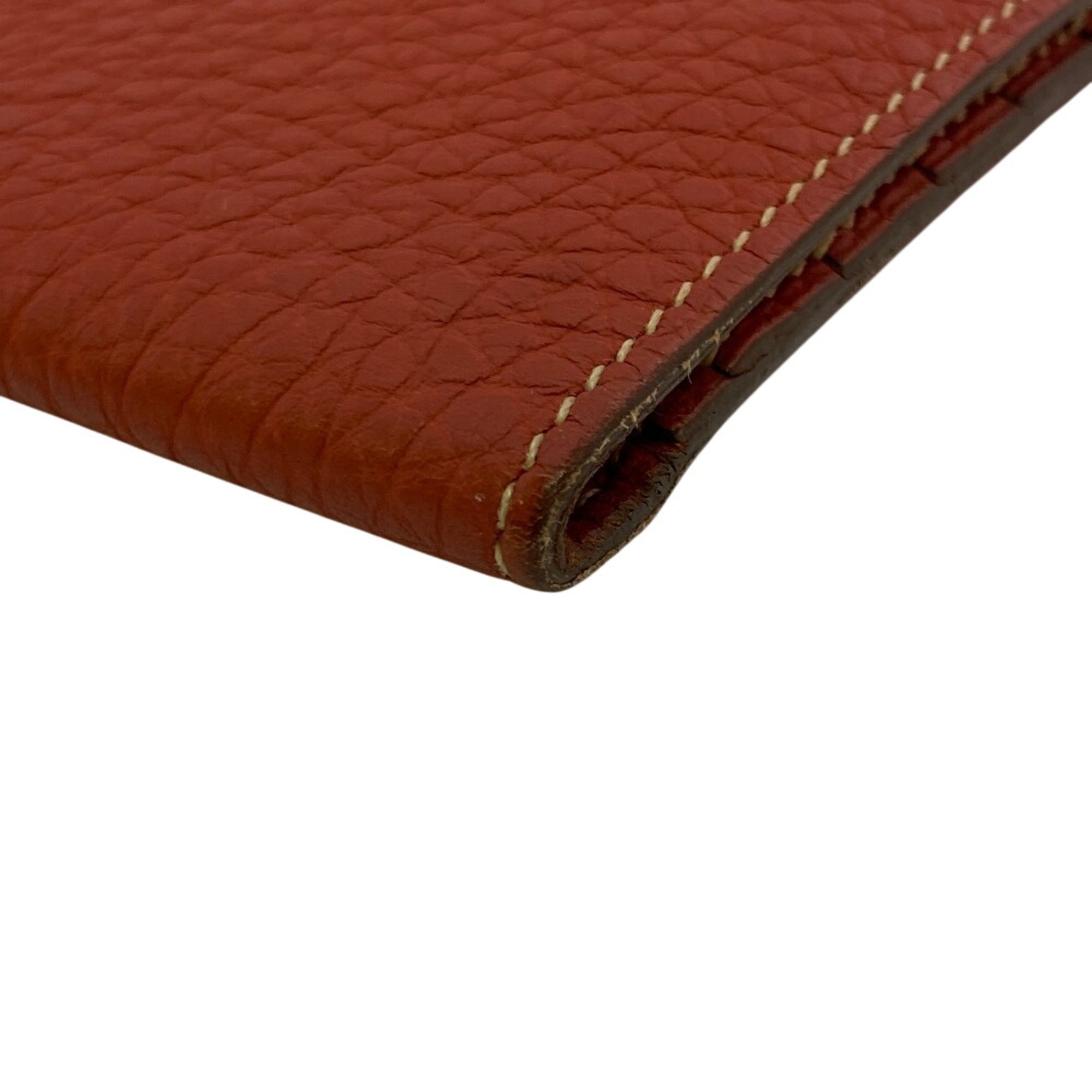 Hermes Red Color Togo Leather Long Wallet (Bi-Fold) (Pre-Owned)