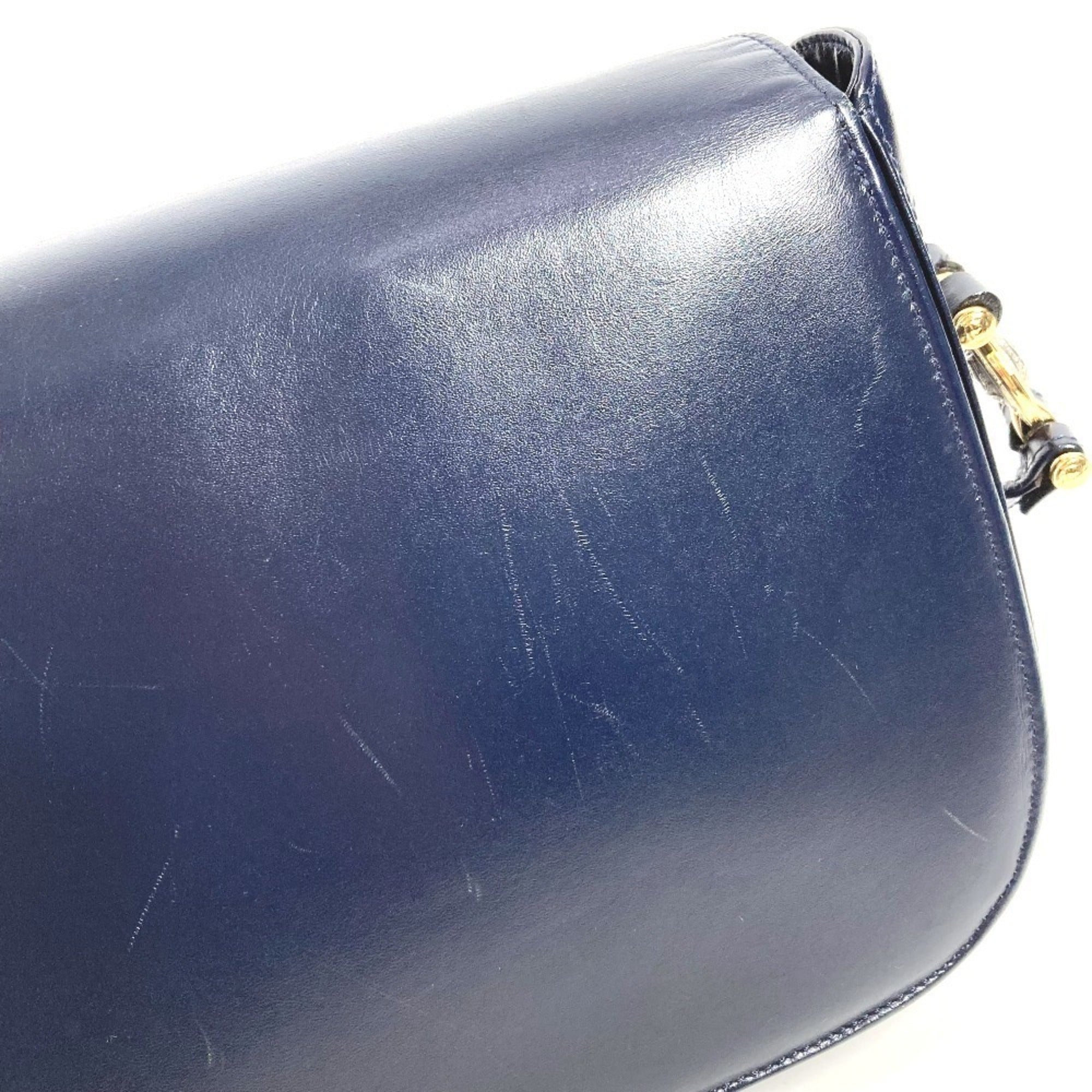 Versace Navy Leather Shoulder Bag (Pre-Owned)