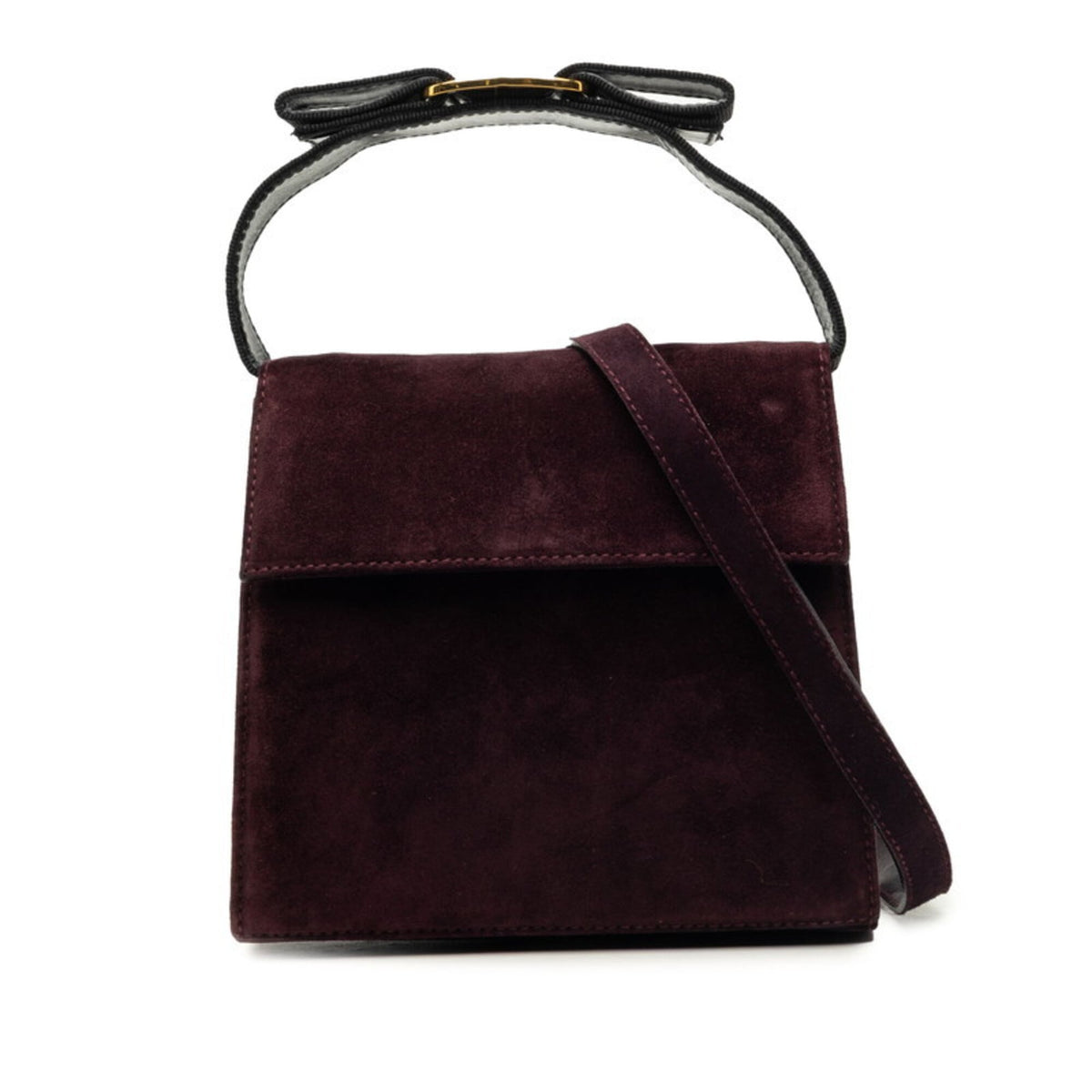 Salvatore Ferragamo Burgundy Suede Handbag Shoulder Bag (Pre-Owned)