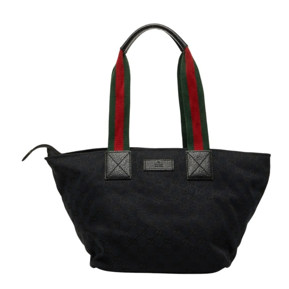 Gucci Black Green Red Color Canvas Leather Handbag Tote Bag (Pre-Owned)