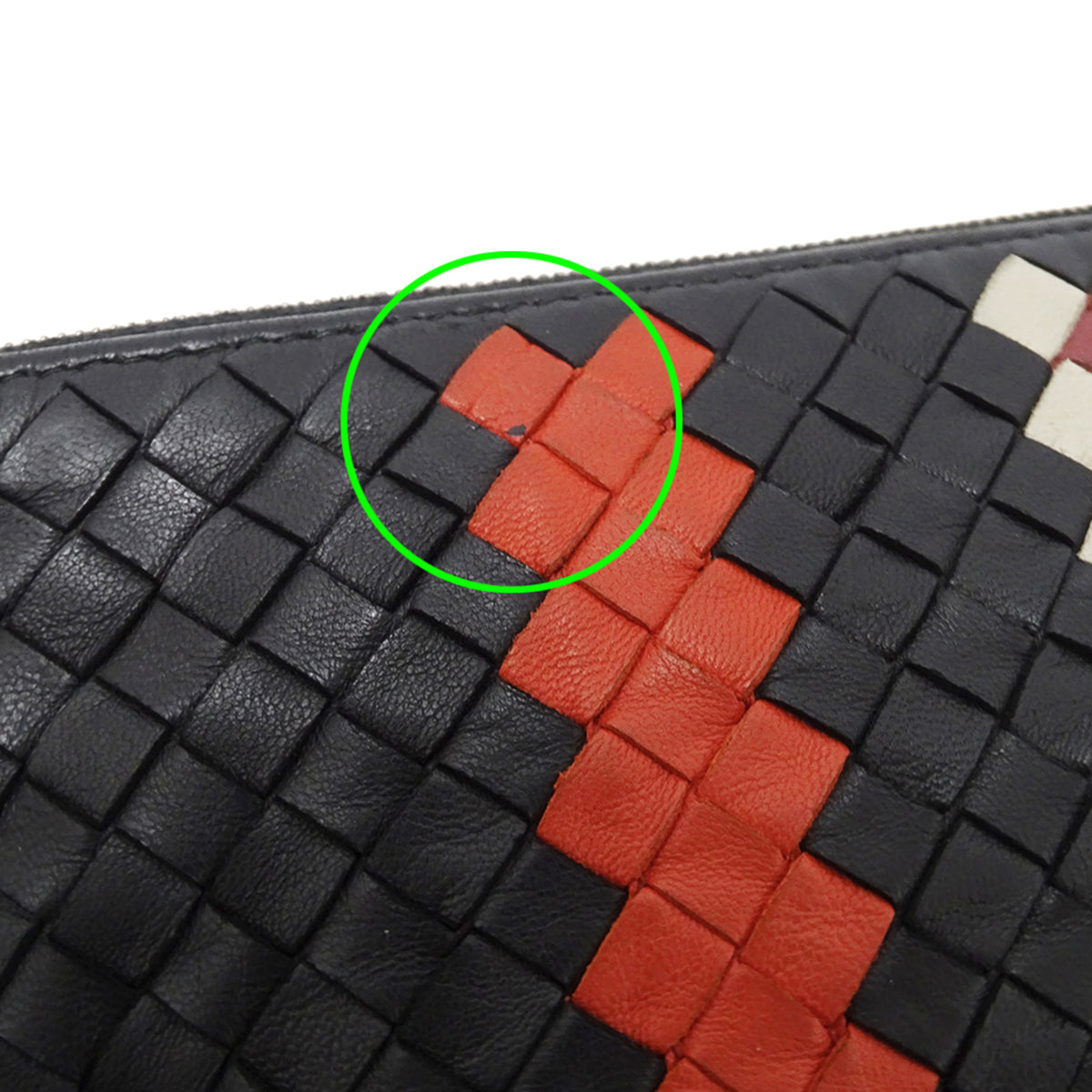 Bottega Veneta Black Red Color Leather Clutch Bag Handbag (Pre-Owned)
