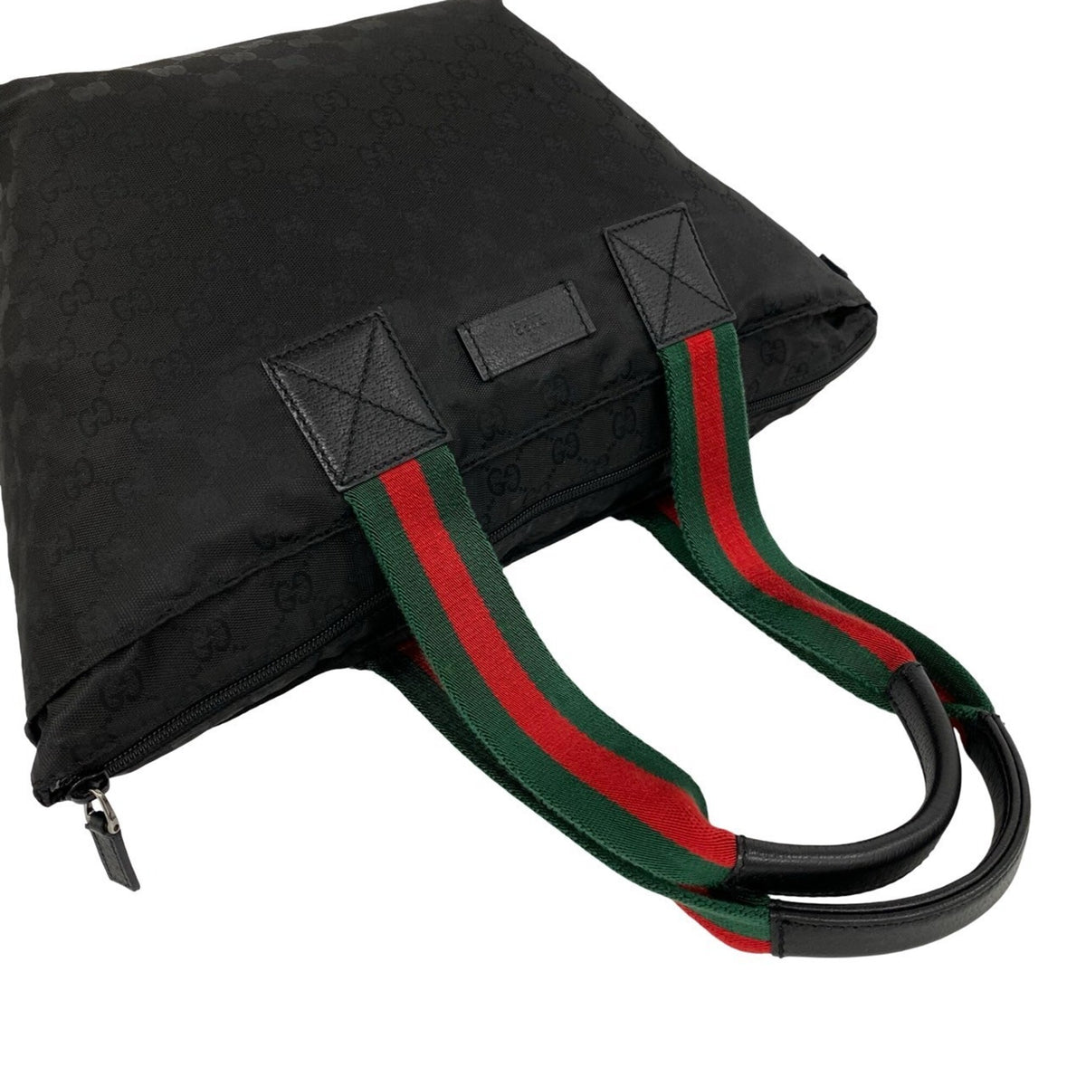 Gucci Black Green Red Color Nylon Leather Handbag Shoulder Bag Tote Bag (Pre-Owned)