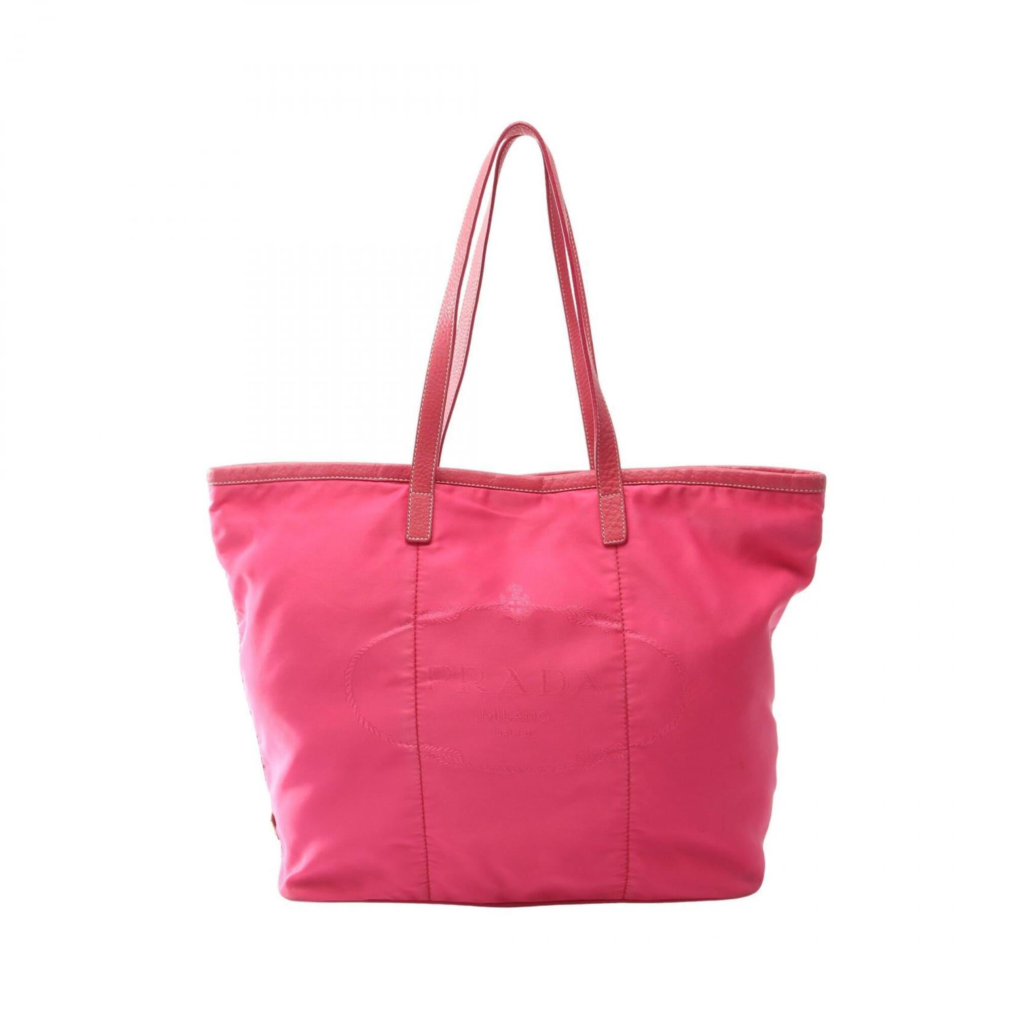 Prada Pink Nylon Leather Handbag Tote Bag (Pre-Owned)