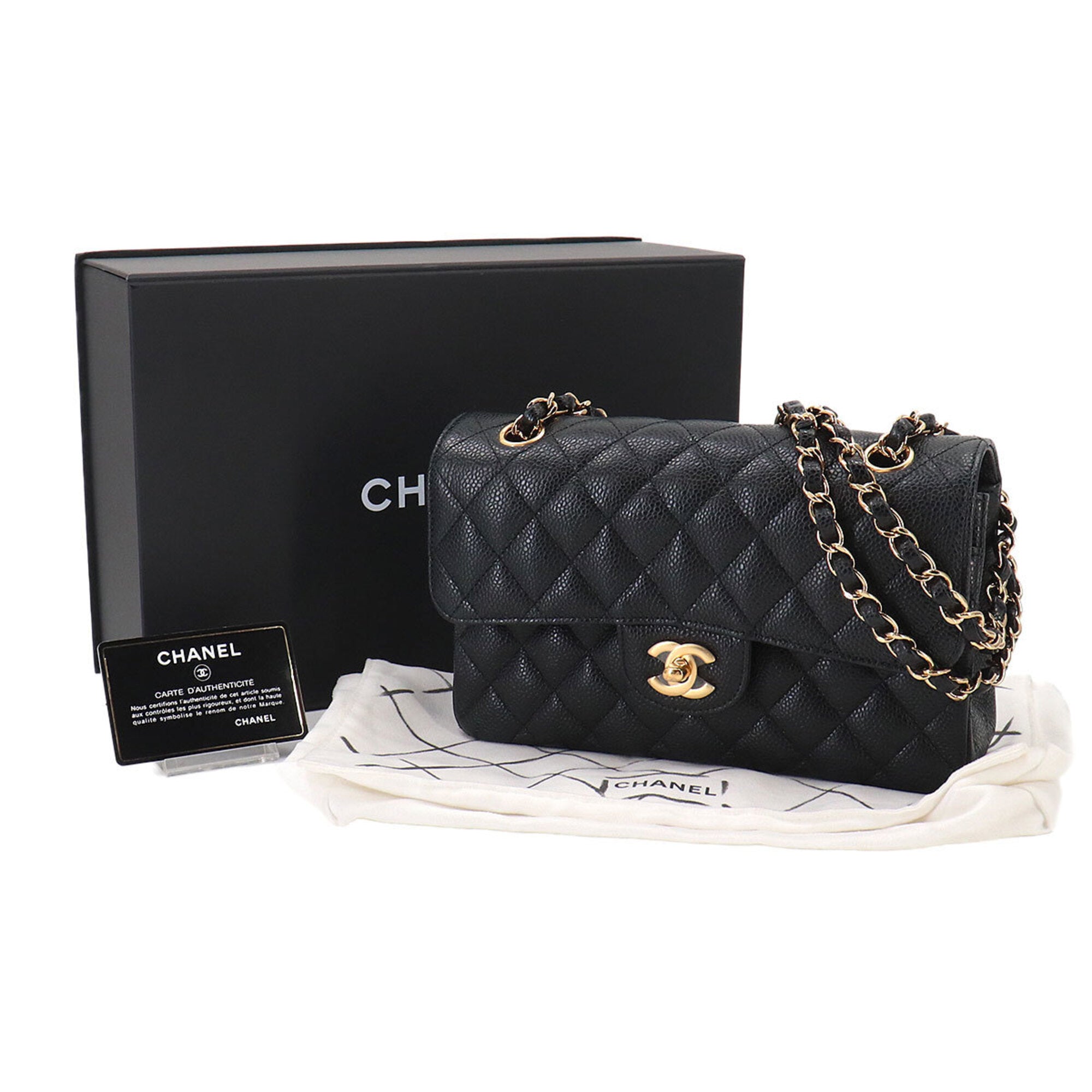 Chanel Matelasse Black Grained Calfskin Handbag Shoulder Bag (Pre-Owned)