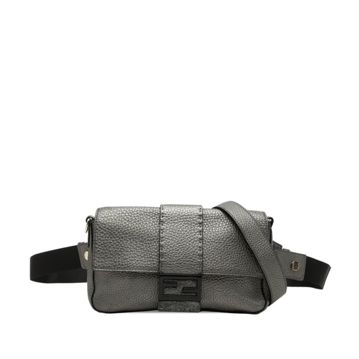 Fendi Selleria Gray Leather Shoulder Bag Sling Bag (Pre-Owned)