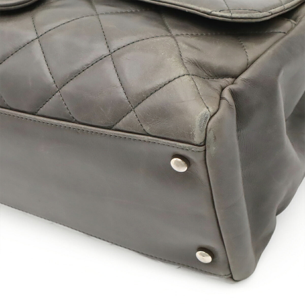 Chanel Black Gray Leather Handbag Shoulder Bag (Pre-Owned)