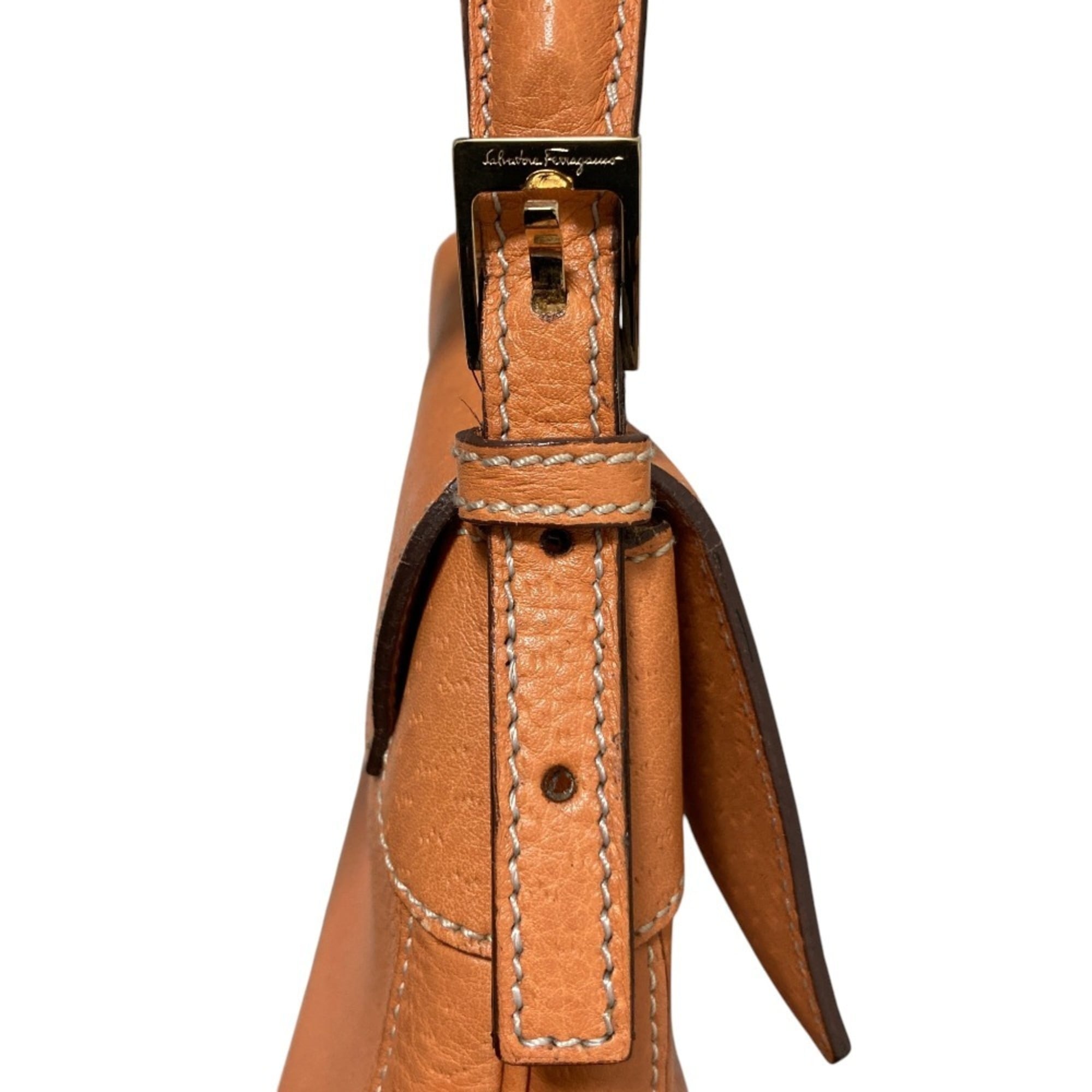 Salvatore Ferragamo Gancini Orange Leather Shoulder Bag (Pre-Owned)