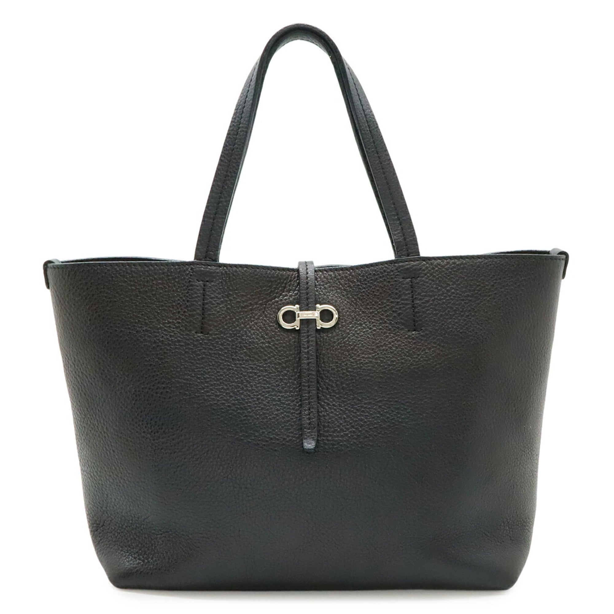 Salvatore Ferragamo Black Leather Handbag Tote Bag (Pre-Owned)